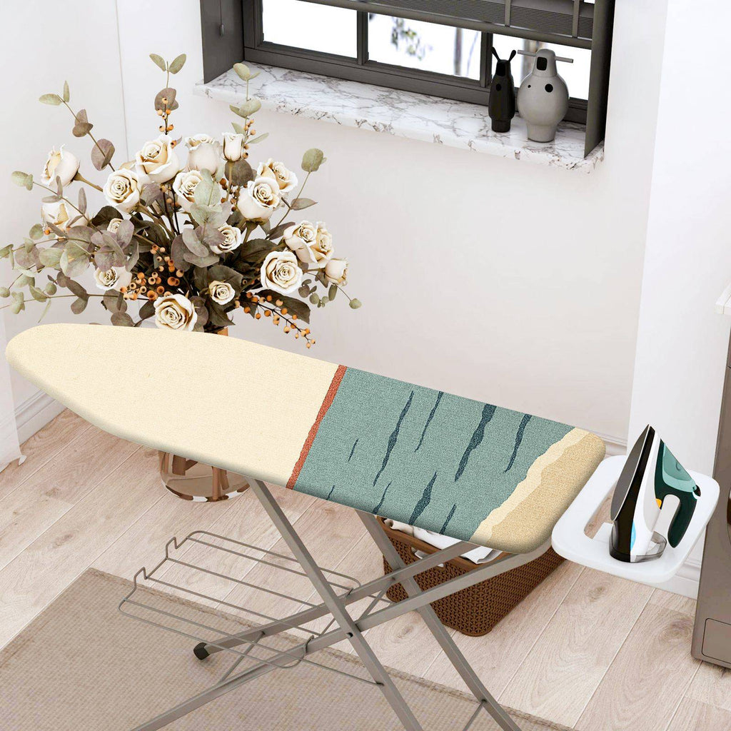 1-Piece Geometric Art Blue Beige  Ironing Board Cover, Universal Size, Without Board