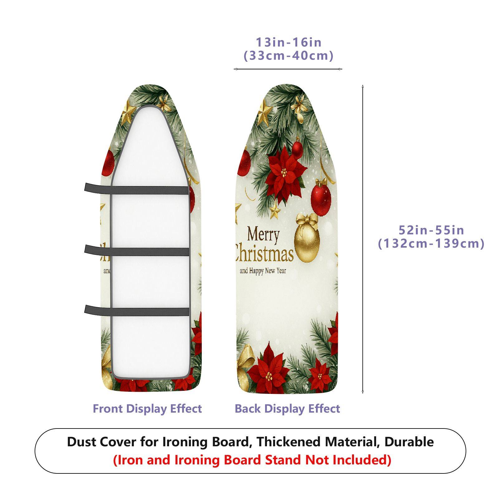 1-Piece Christmas Poinsettia Ornaments  Ironing Board Cover, Universal Size, Without Board