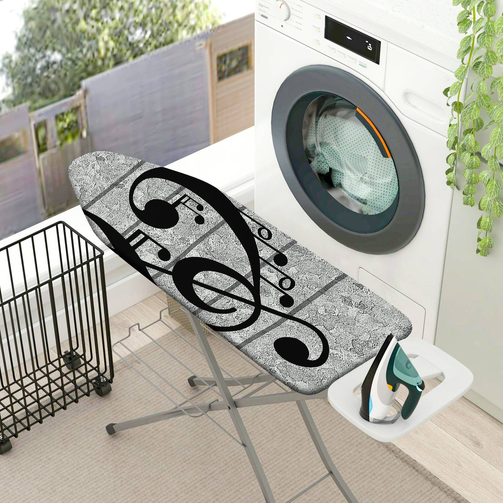 1-Piece Musical Note Gray Pattern Abstract  Ironing Board Cover, Universal Size, Without Board