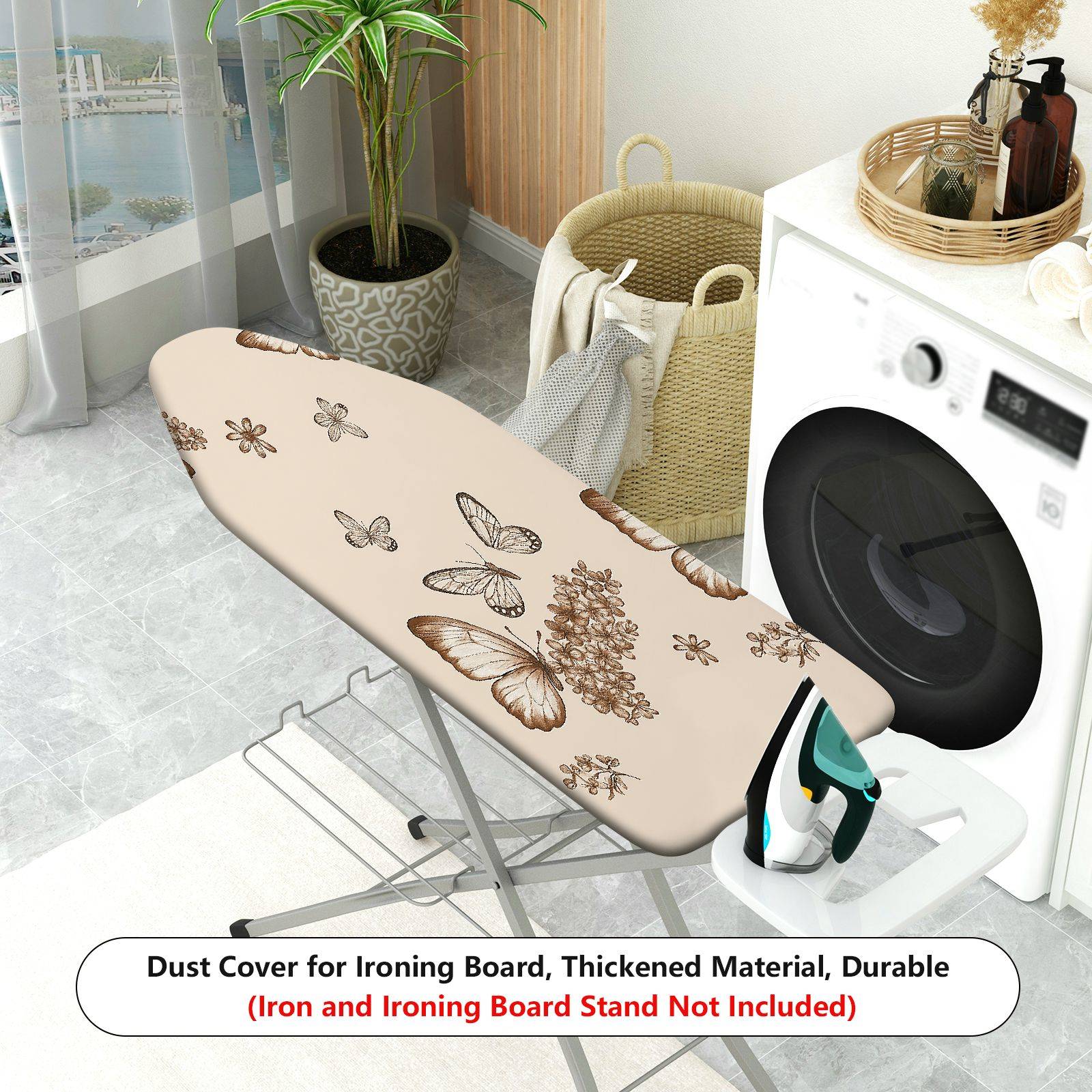 1-Piece Butterflies Flowers Pattern Beige  Ironing Board Cover, Universal Size, Without Board