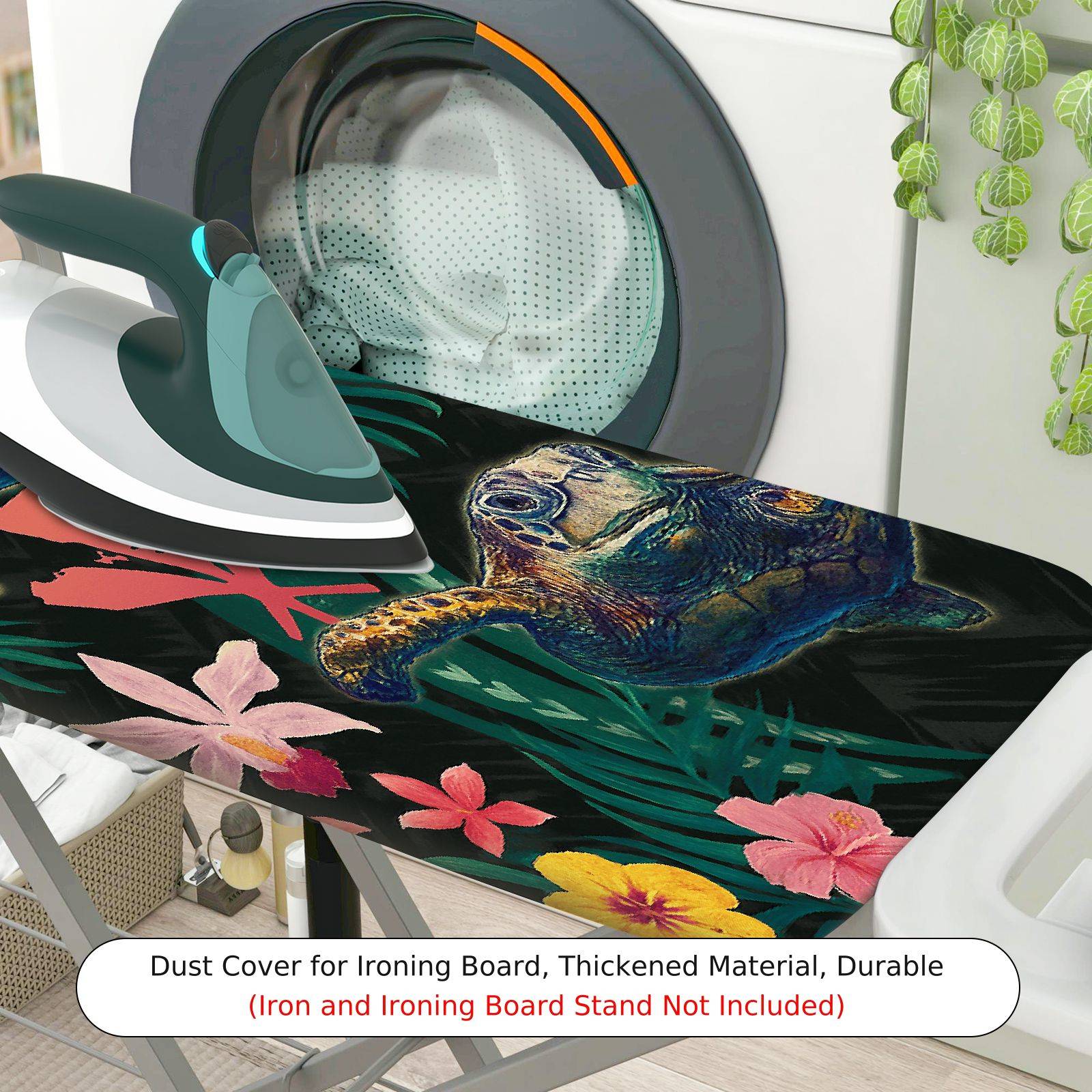 1-Piece Floral Turtle Ocean  Ironing Board Cover, Universal Size, Without Board