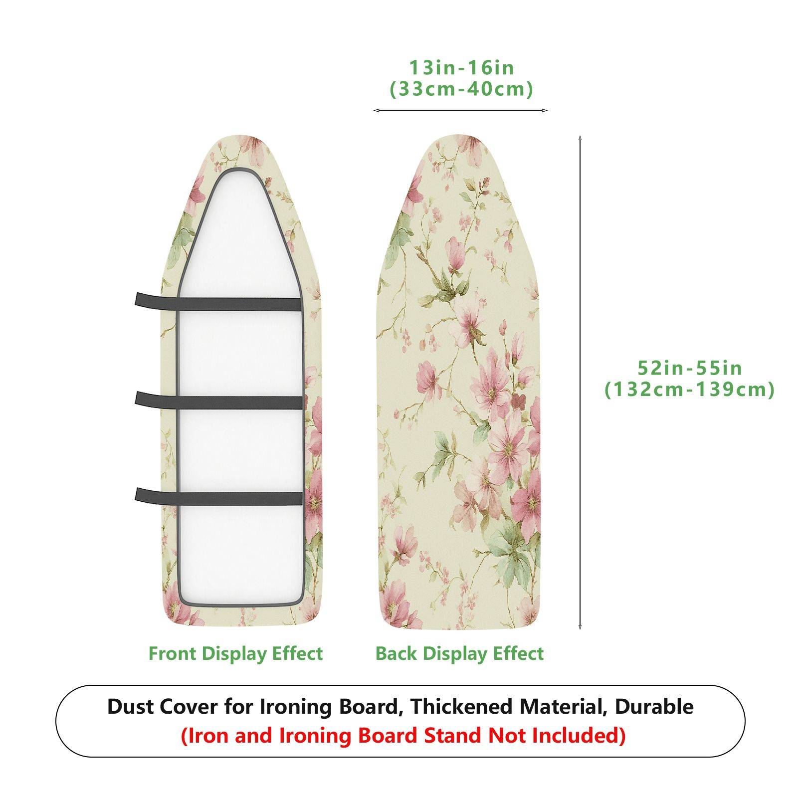 1-Piece Floral Pink Green Elegant  Ironing Board Cover, Universal Size, Without Board