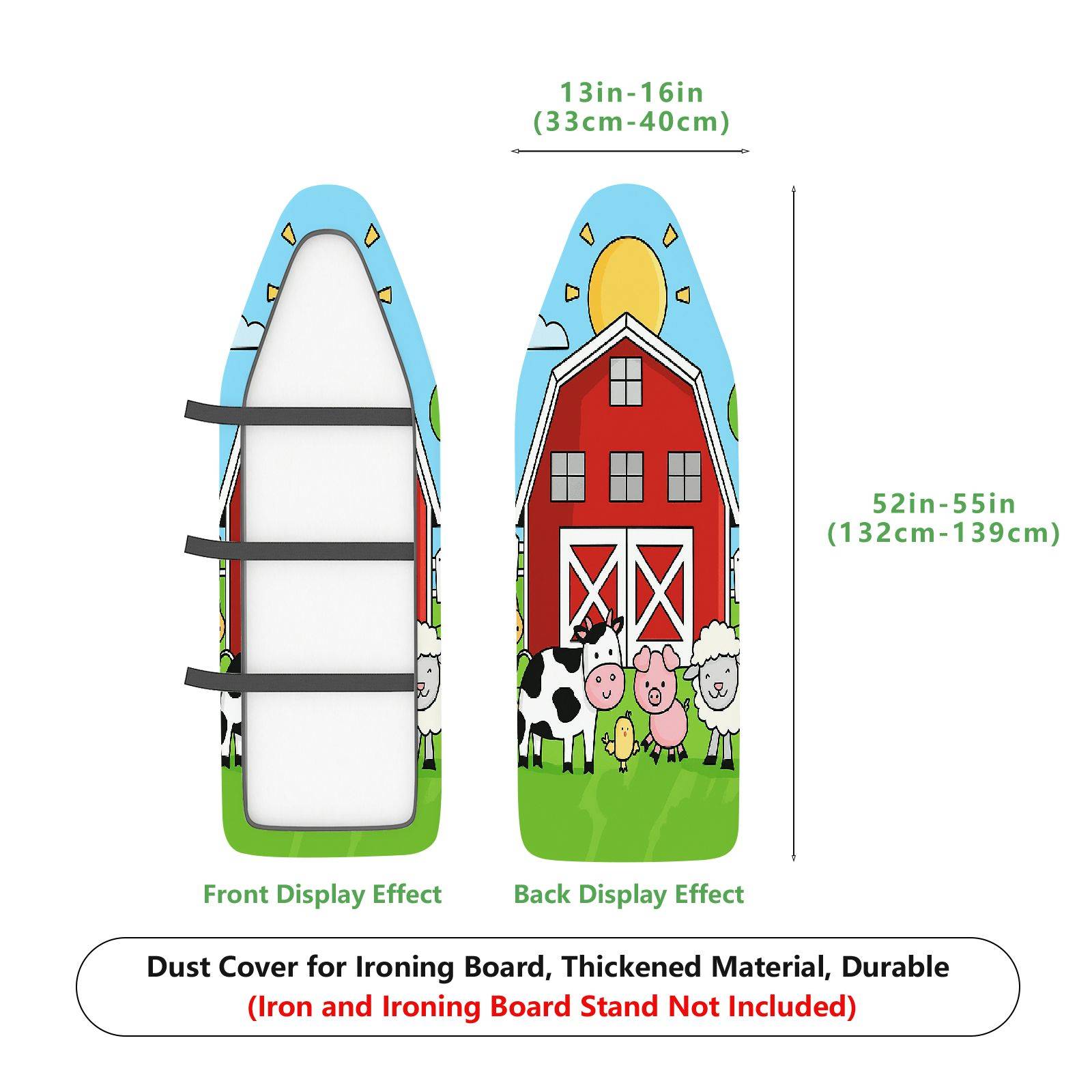 1-Piece Colorful Barn Animal Farm  Ironing Board Cover, Universal Size, Without Board
