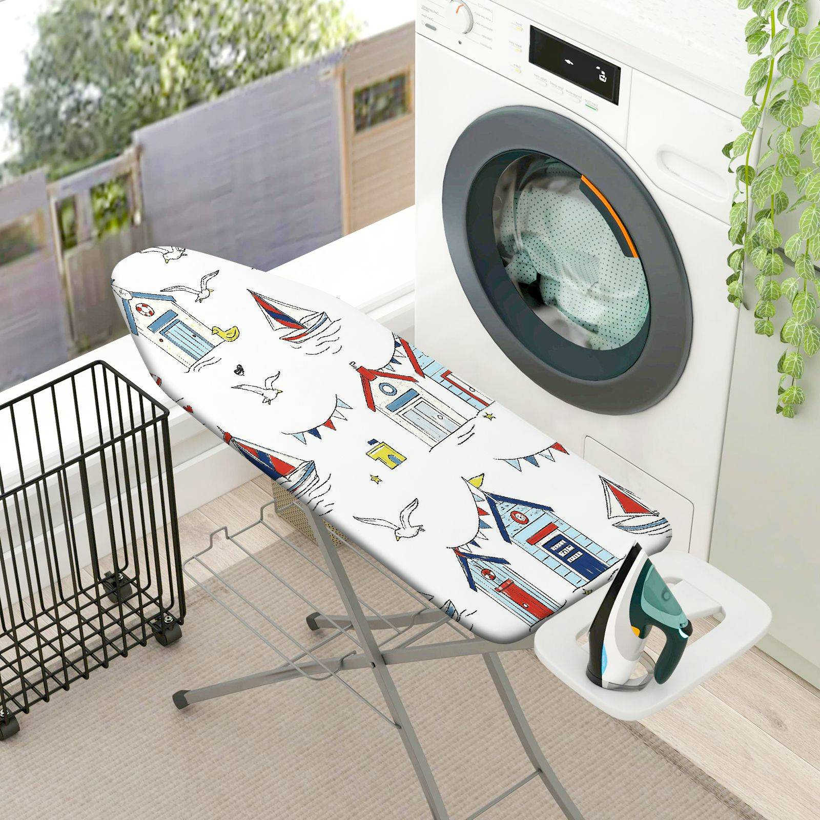 1-Piece seaside house seagull ocean  Ironing Board Cover, Universal Size, Without Board