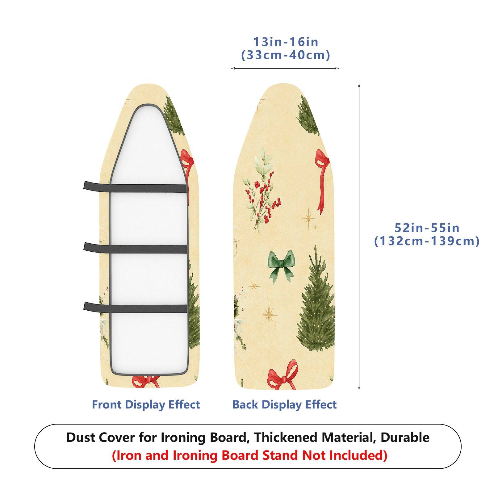 1-Piece Christmas Tree Bow Holly  Ironing Board Cover, Universal Size, Without Board
