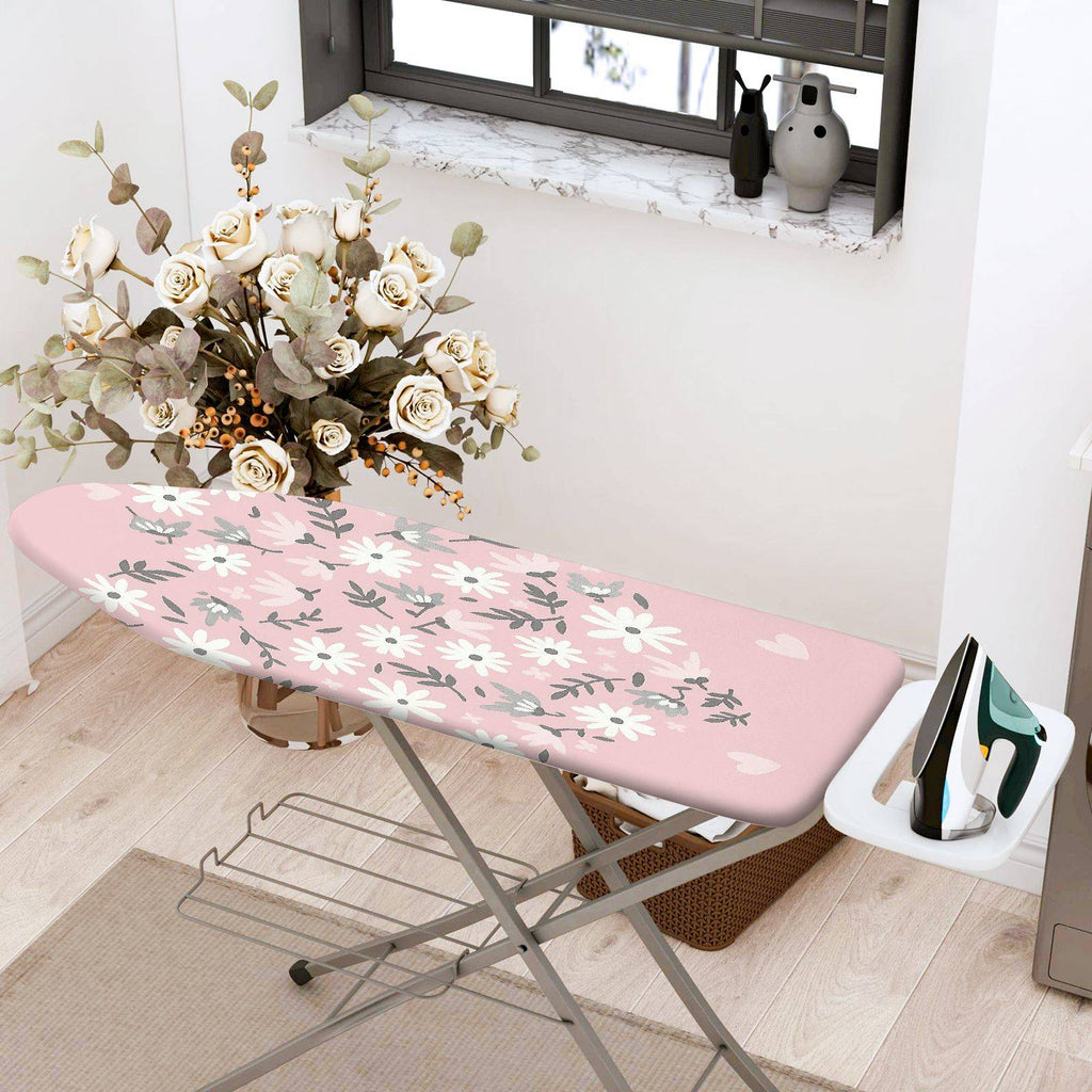 1-Piece Floral Pattern Pink Daisy Heart  Ironing Board Cover, Universal Size, Without Board