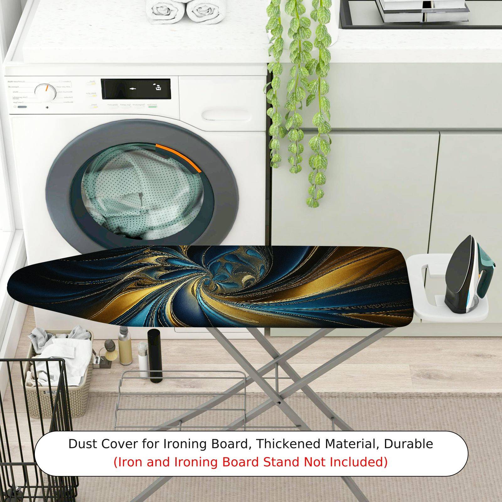 1-Piece Abstract Swirl Pattern Blue Gold  Ironing Board Cover, Universal Size, Without Board