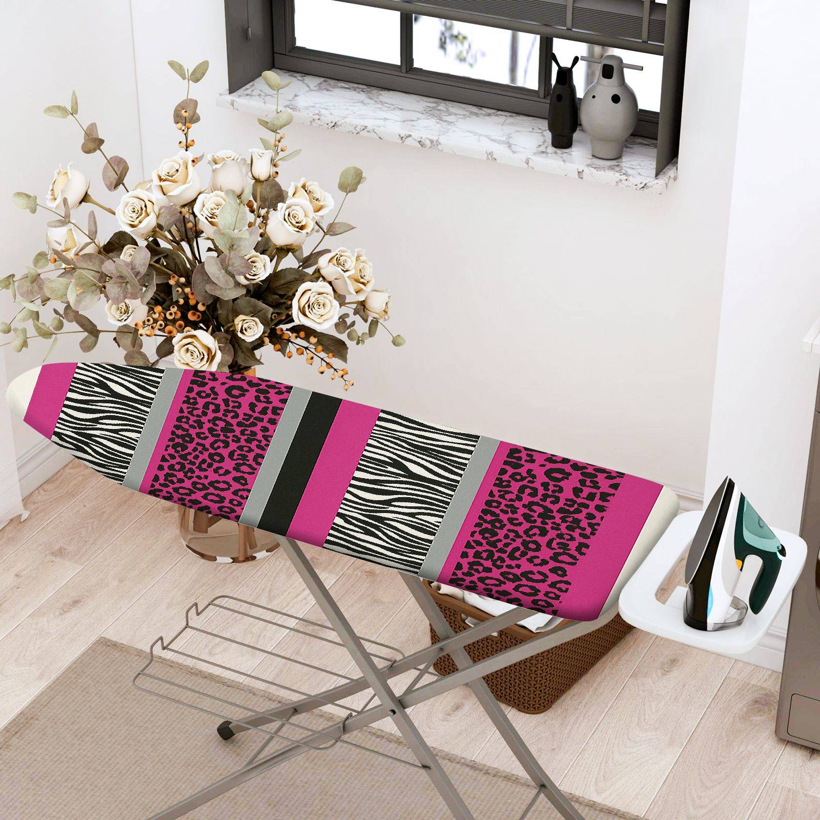 1-Piece Leopard Zebra Pink  Ironing Board Cover, Universal Size, Without Board