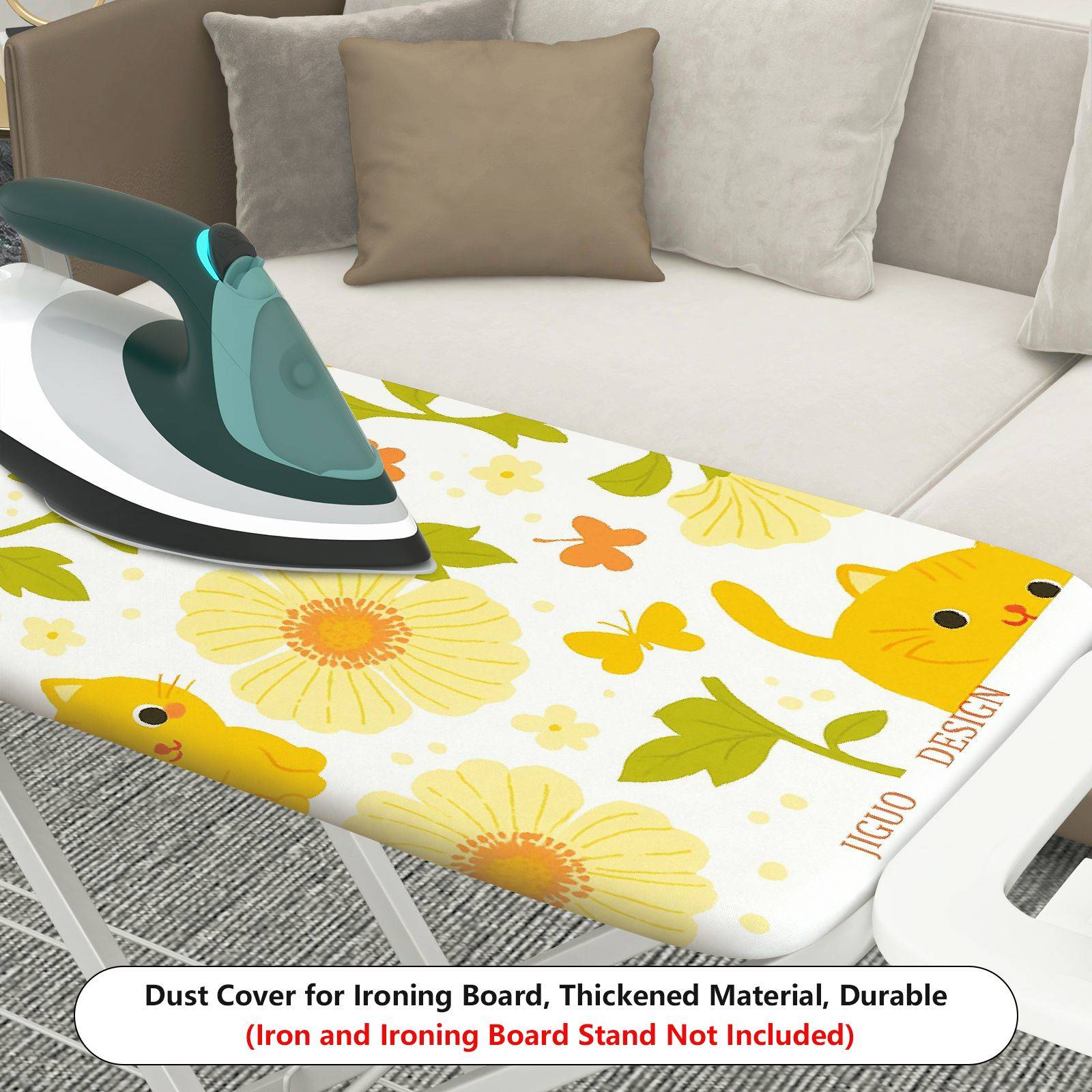 1-Piece Floral  Animal Yellow  Ironing Board Cover, Universal Size, Without Board