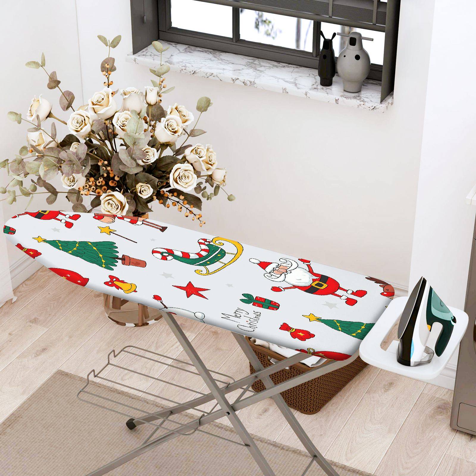 1-Piece Christmas Santa Tree Snowman  Ironing Board Cover, Universal Size, Without Board