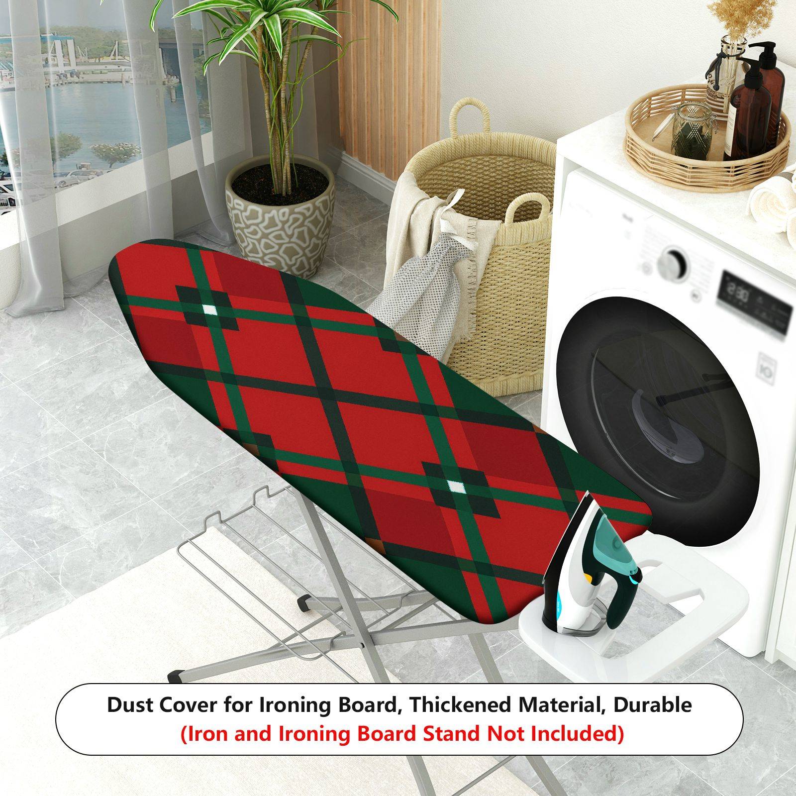 1-Piece Red Green Plaid Pattern Christmas  Ironing Board Cover, Universal Size, Without Board