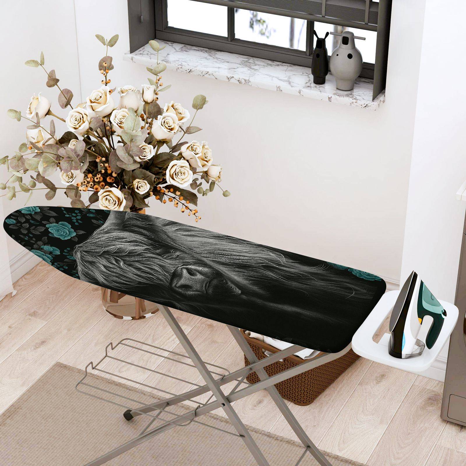 1-Piece Horse Floral Artistic  Ironing Board Cover, Universal Size, Without Board