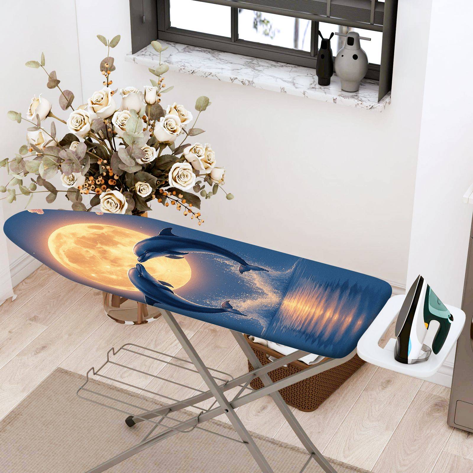 1-Piece Dolphin Moonlight Ocean  Ironing Board Cover, Universal Size, Without Board