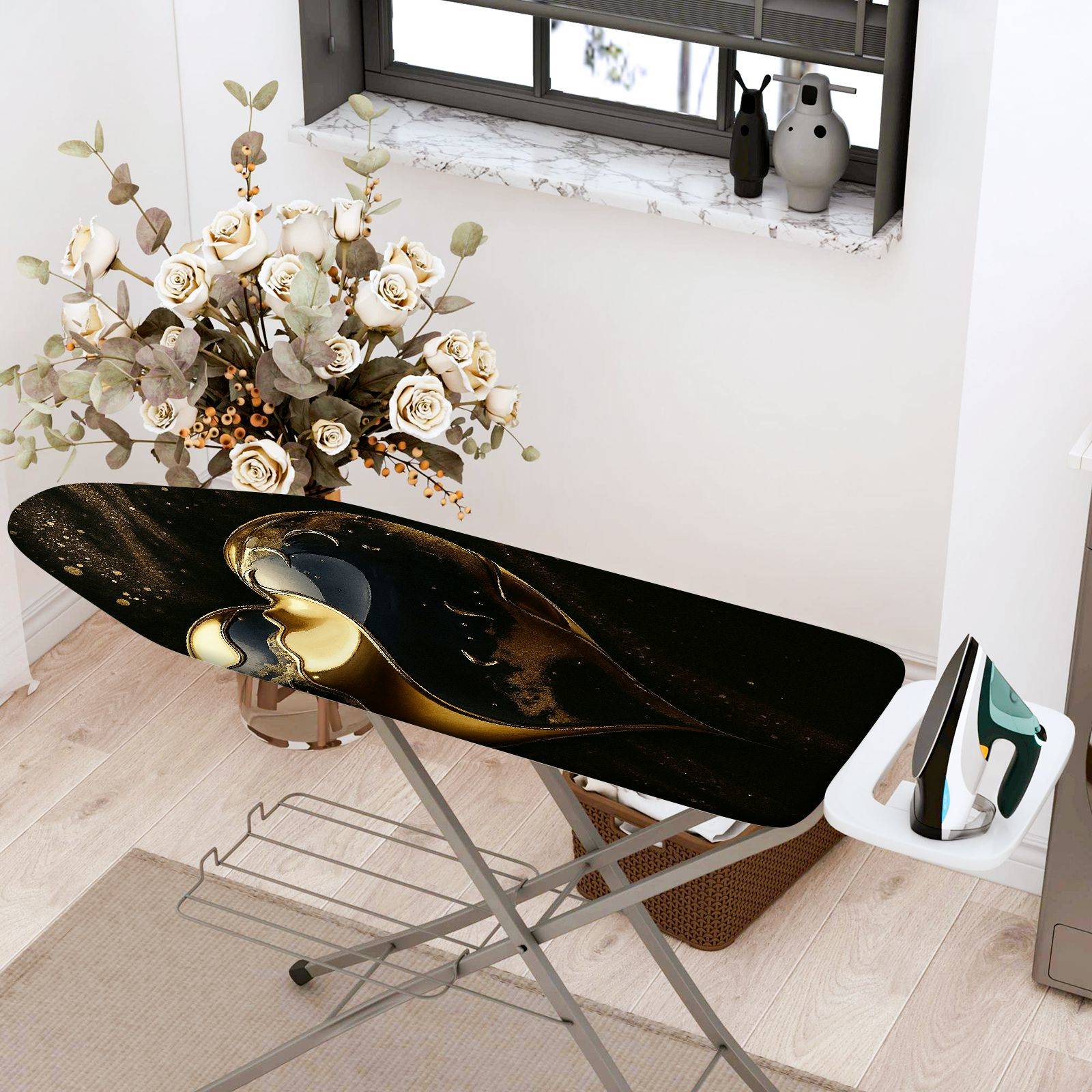 1-Piece Abstract Art Gold Black Luxury  Ironing Board Cover, Universal Size, Without Board