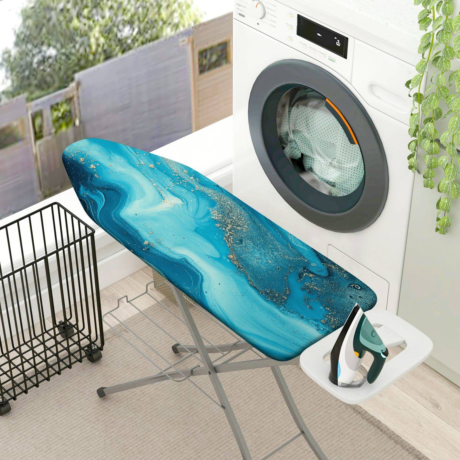 1-Piece Abstract Blue Marble Glitter  Ironing Board Cover, Universal Size, Without Board