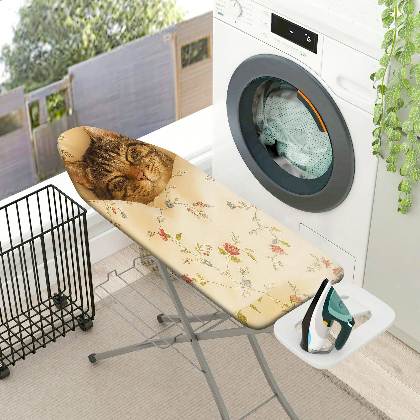 1-Piece Cat Floral Pattern Animal  Ironing Board Cover, Universal Size, Without Board