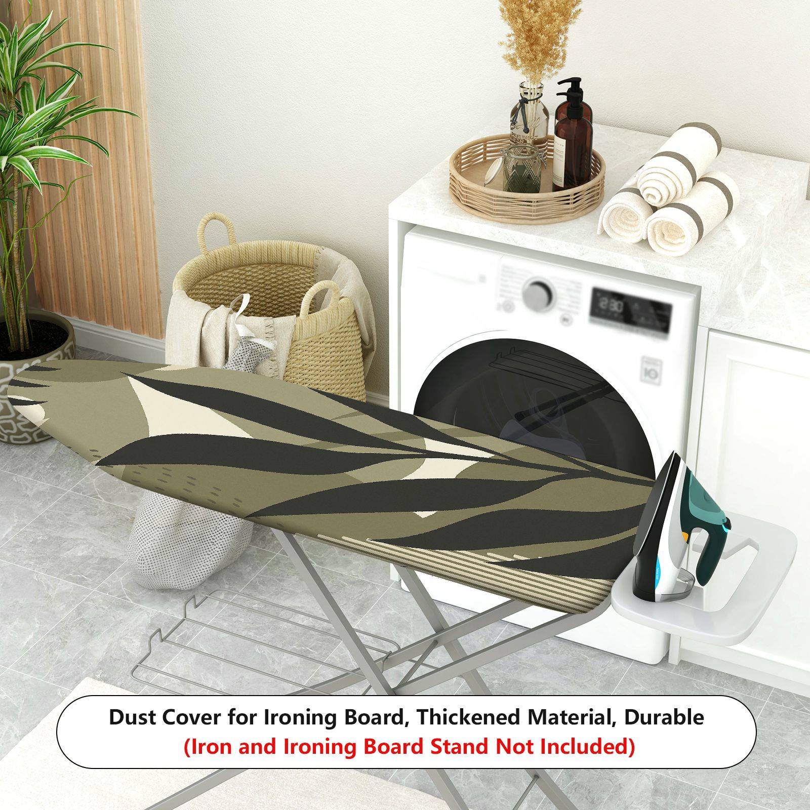 1-Piece Abstract Leaf Green Beige  Ironing Board Cover, Universal Size, Without Board
