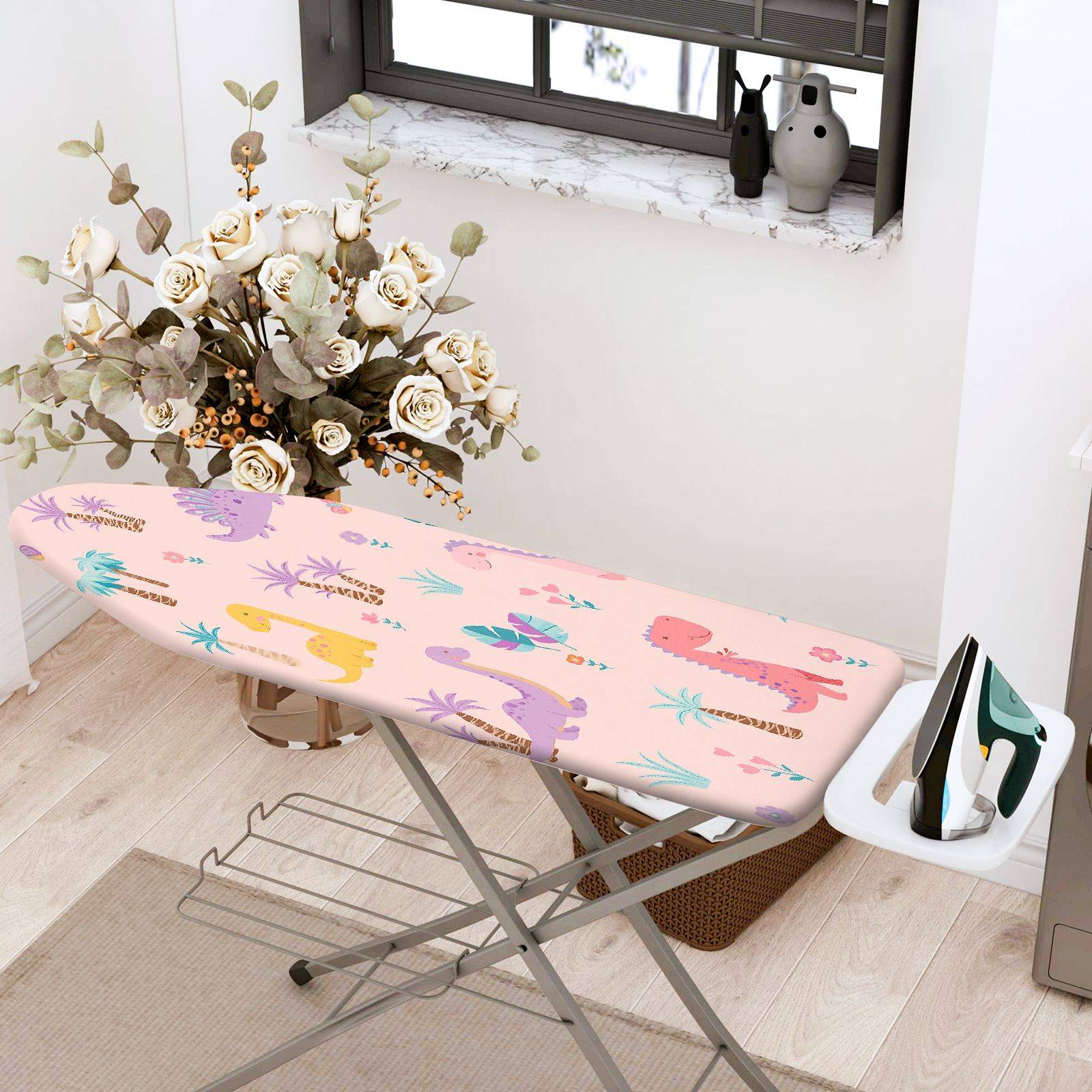 1-Piece Dinosaur Animal Pastel  Ironing Board Cover, Universal Size, Without Board