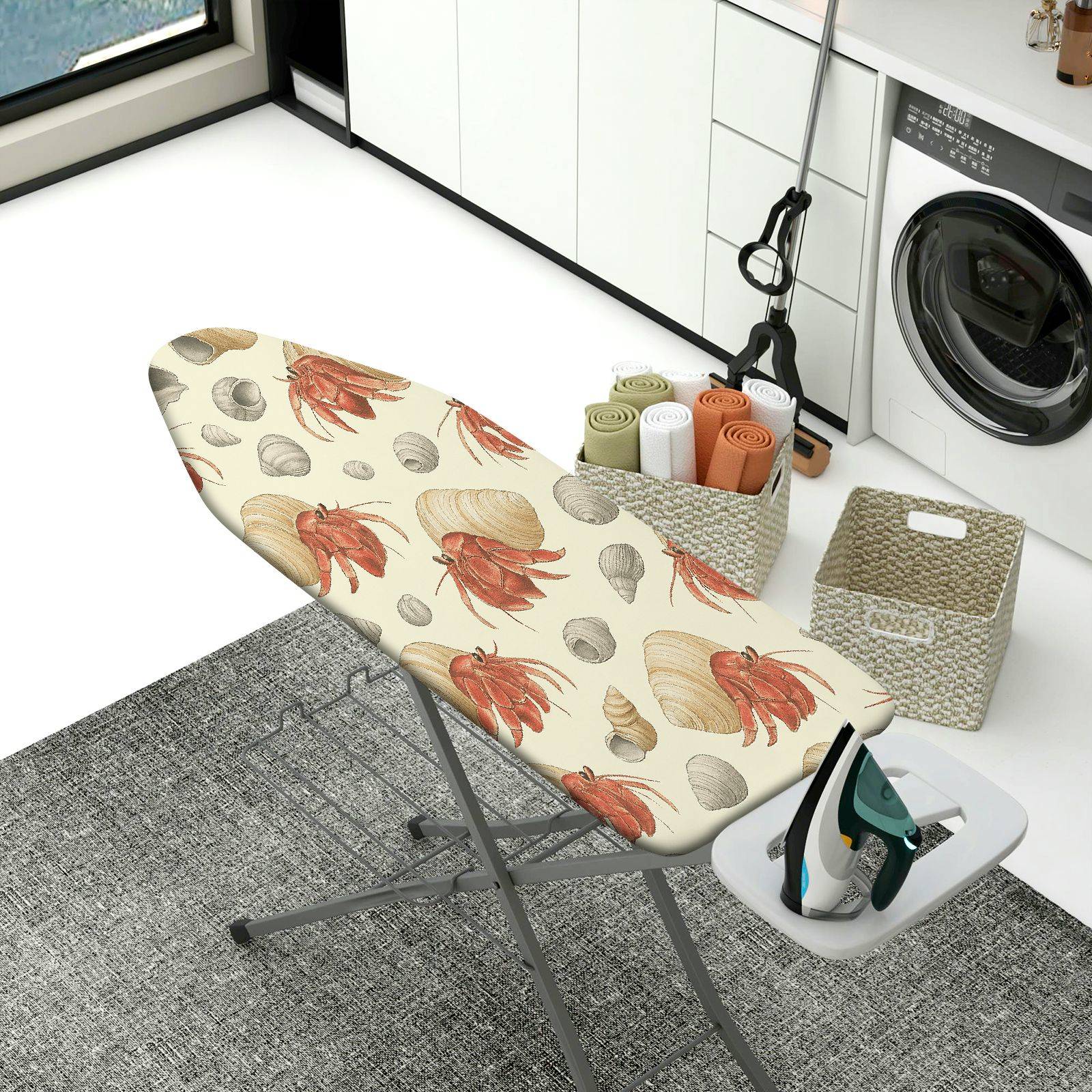 1-Piece Crab Seashell Ocean  Ironing Board Cover, Universal Size, Without Board