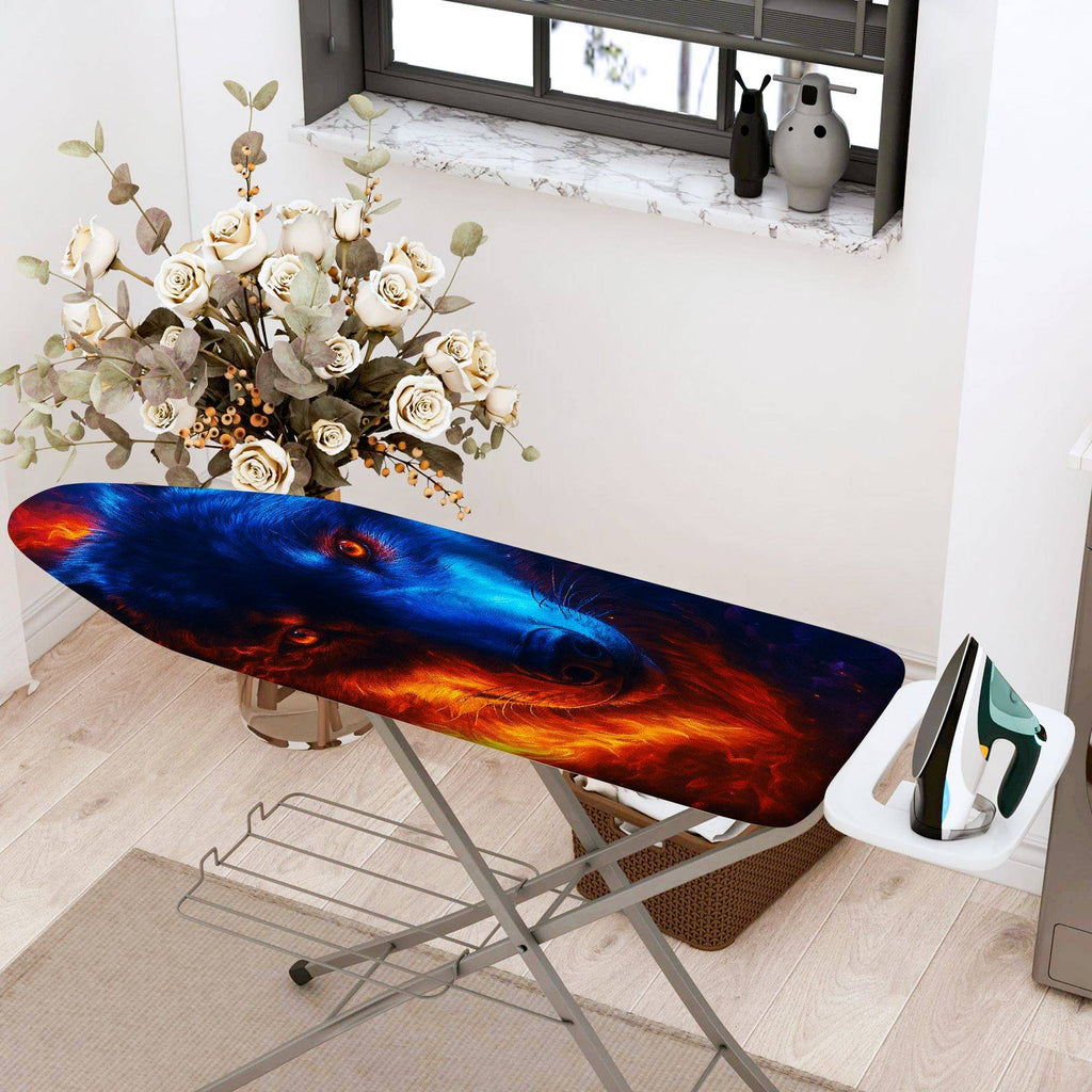 1-Piece Wolf Fiery Blue Abstract  Ironing Board Cover, Universal Size, Without Board