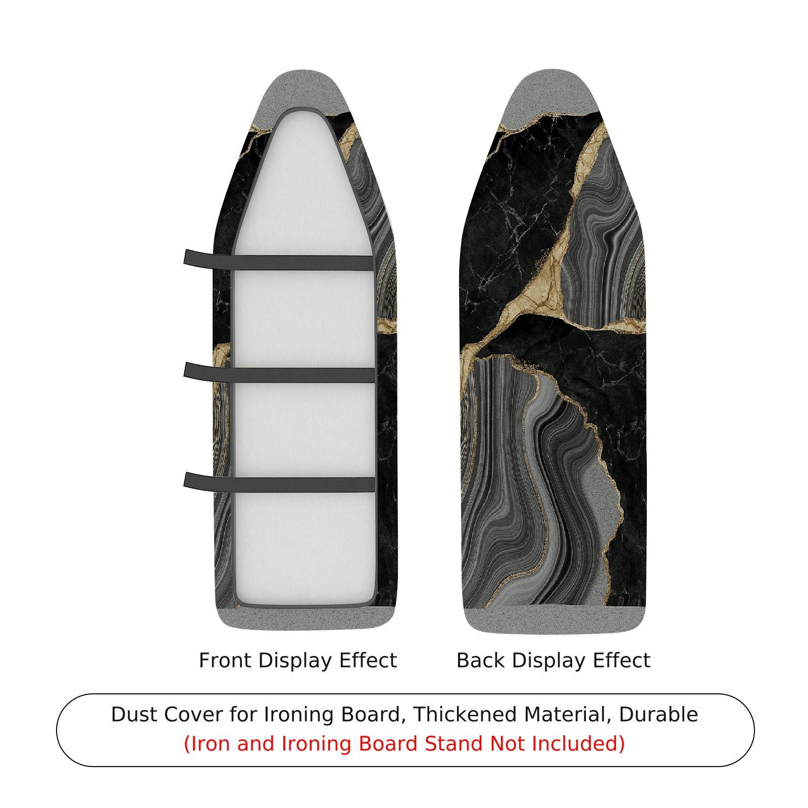 1-Piece Marble Black Gold Abstract  Ironing Board Cover, Universal Size, Without Board