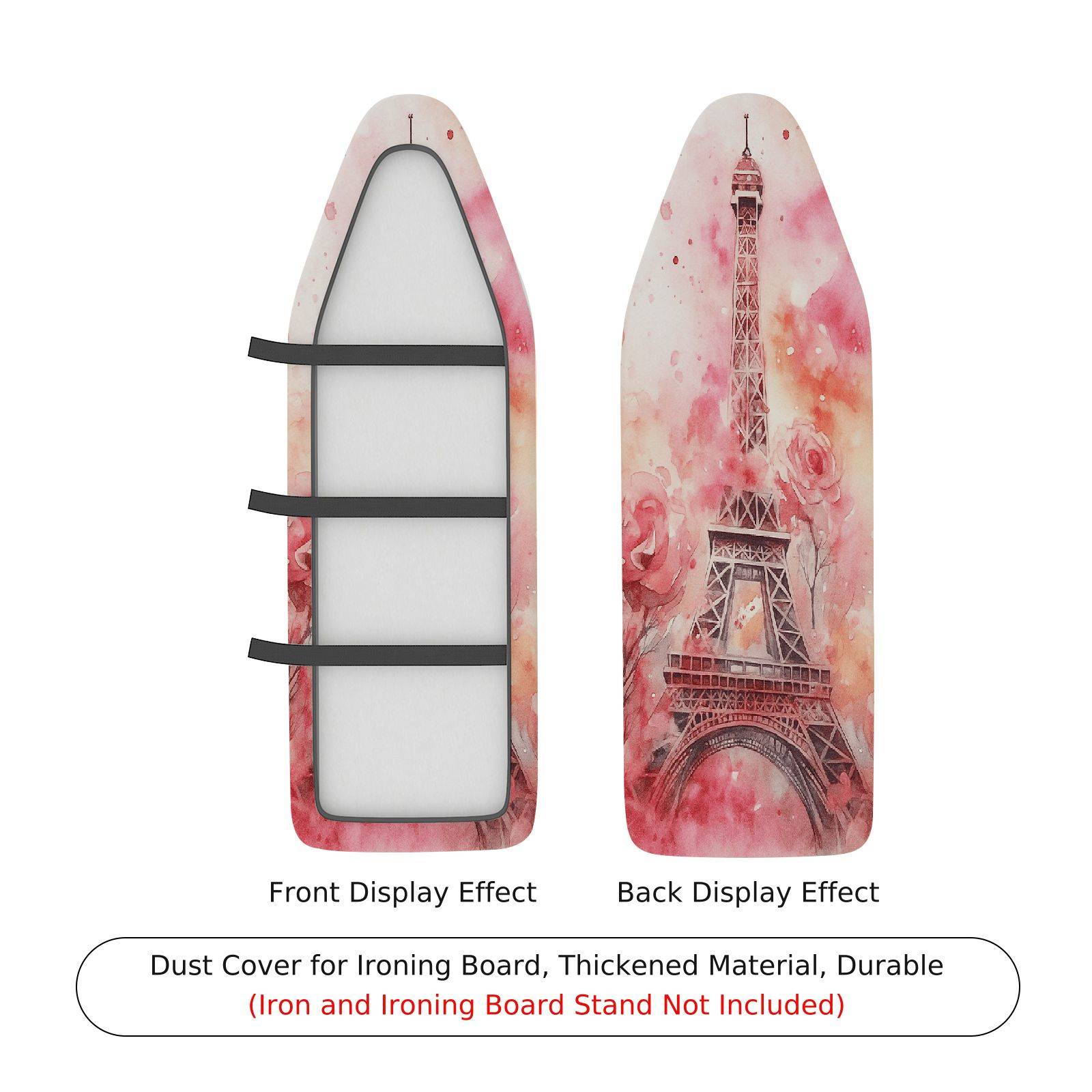 1-Piece Eiffel Tower Floral Pink  Ironing Board Cover, Universal Size, Without Board