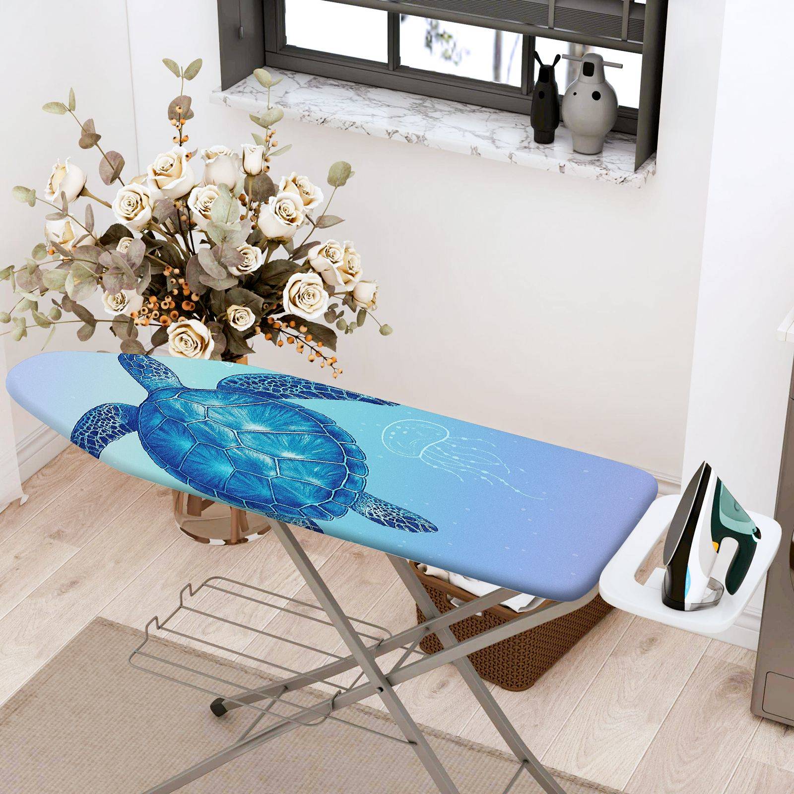 1-Piece Blue Sea Turtle Ocean Nature  Ironing Board Cover, Universal Size, Without Board