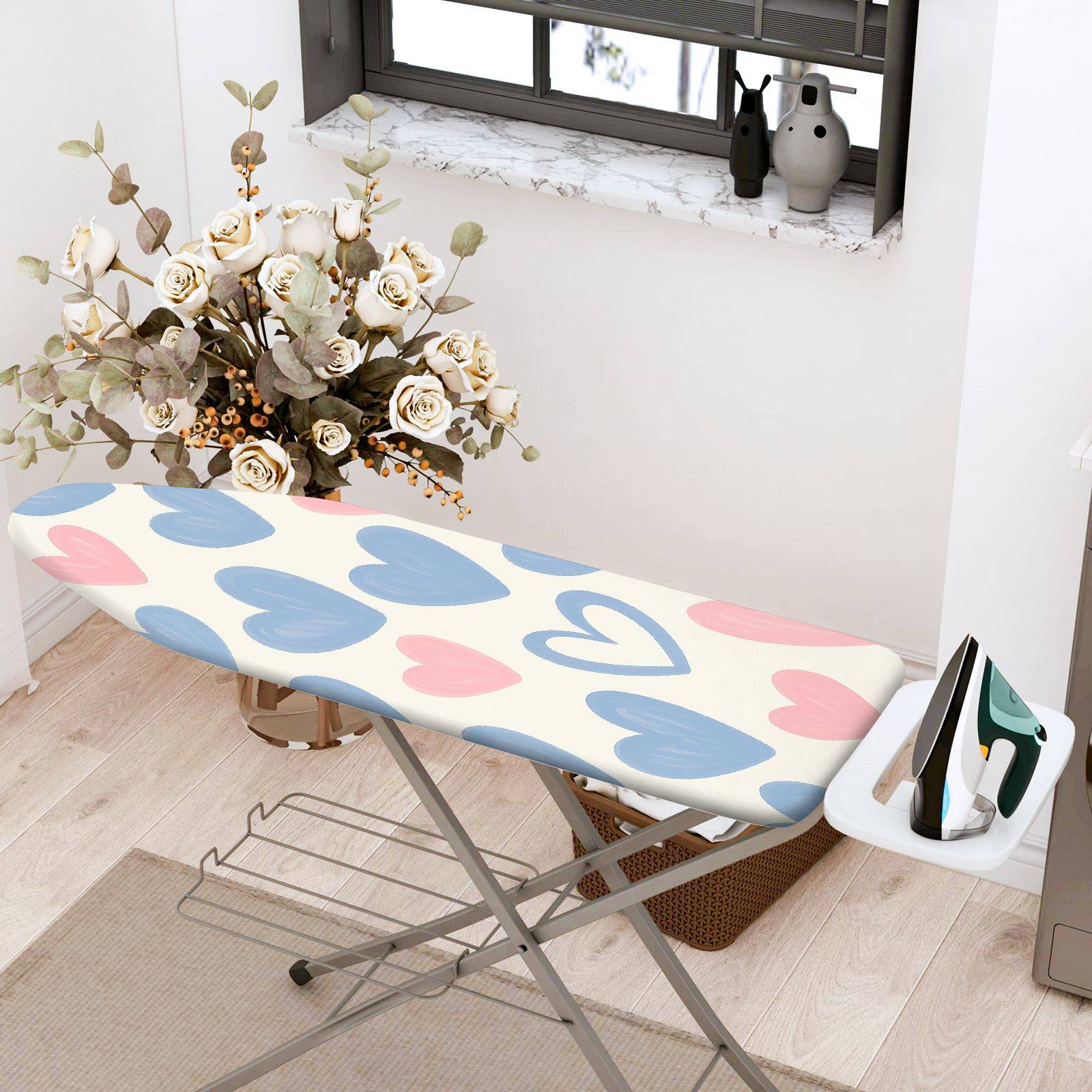 1-Piece Heart Pattern Pink Blue  Ironing Board Cover, Universal Size, Without Board