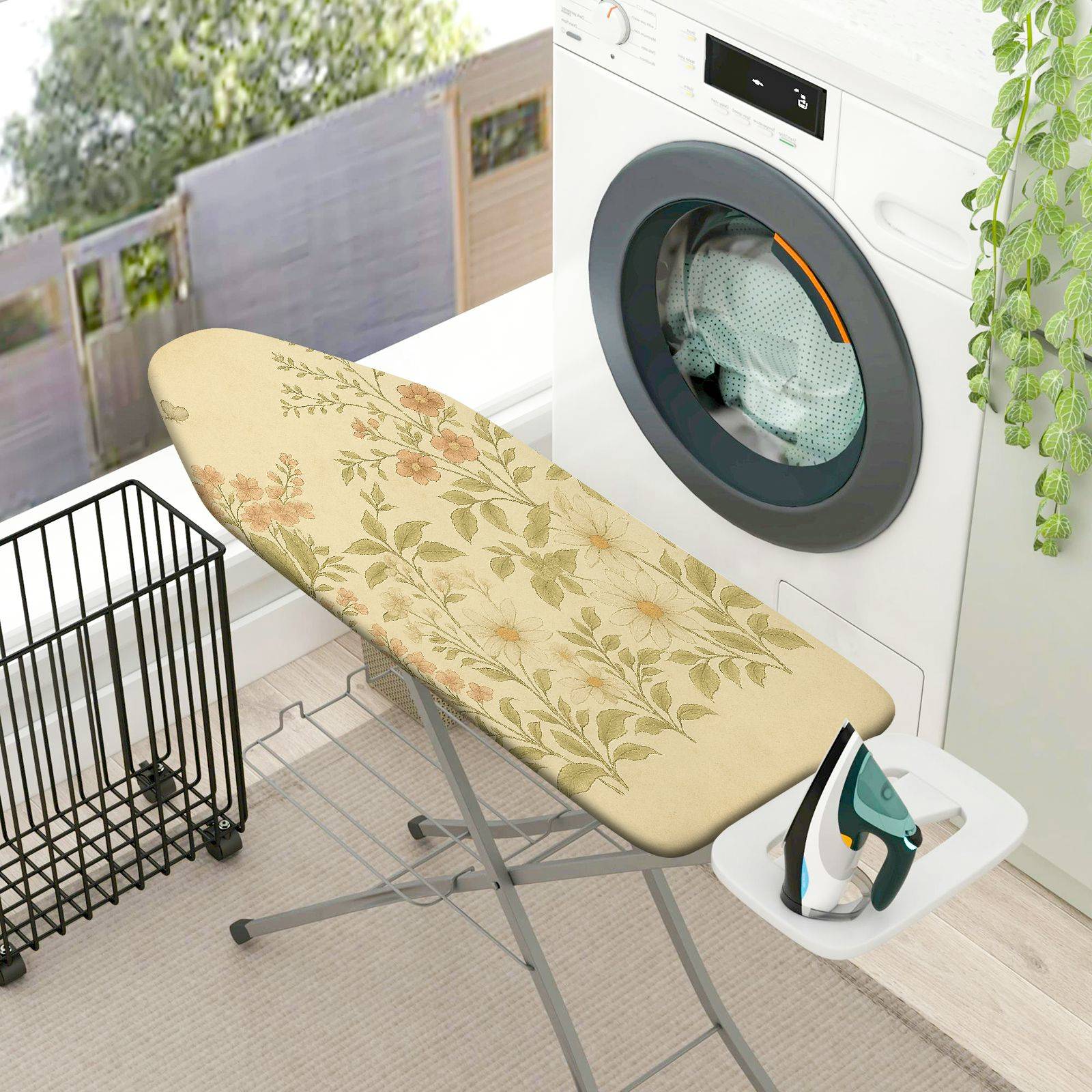 1-Piece Floral Pattern Beige Green  Ironing Board Cover, Universal Size, Without Board