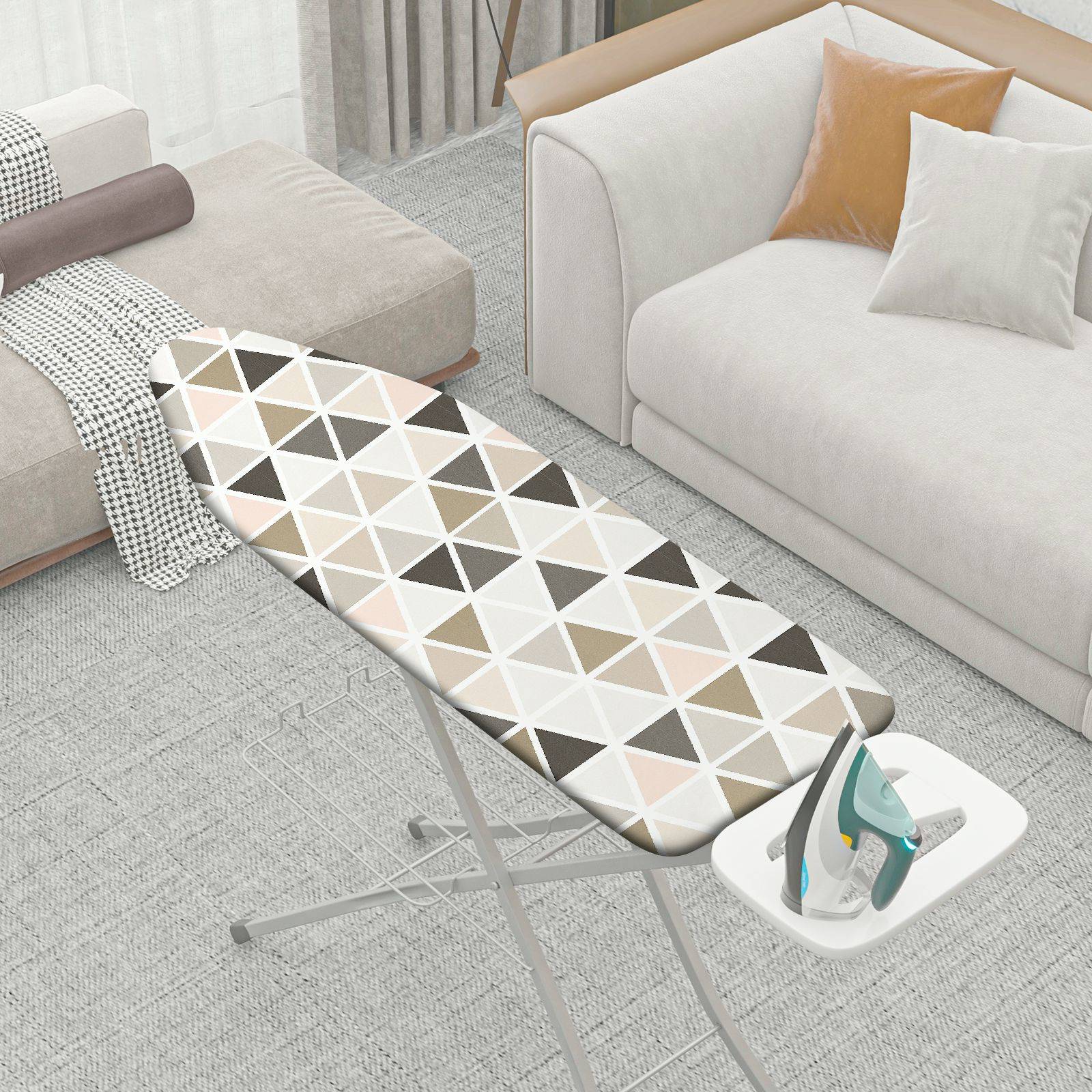 1-Piece Geometric Pattern Beige Brown Triangle  Ironing Board Cover, Universal Size, Without Board