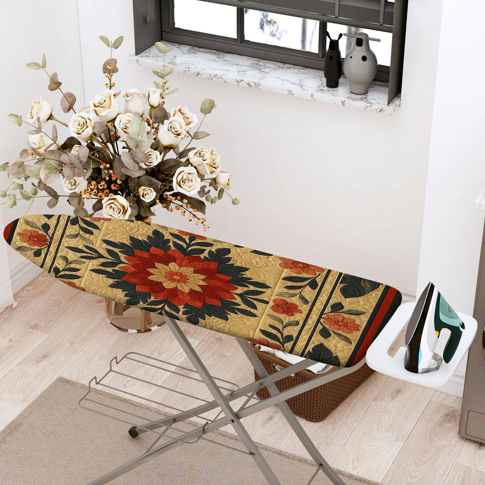 1-Piece Floral Retro Geometric  Ironing Board Cover, Universal Size, Without Board