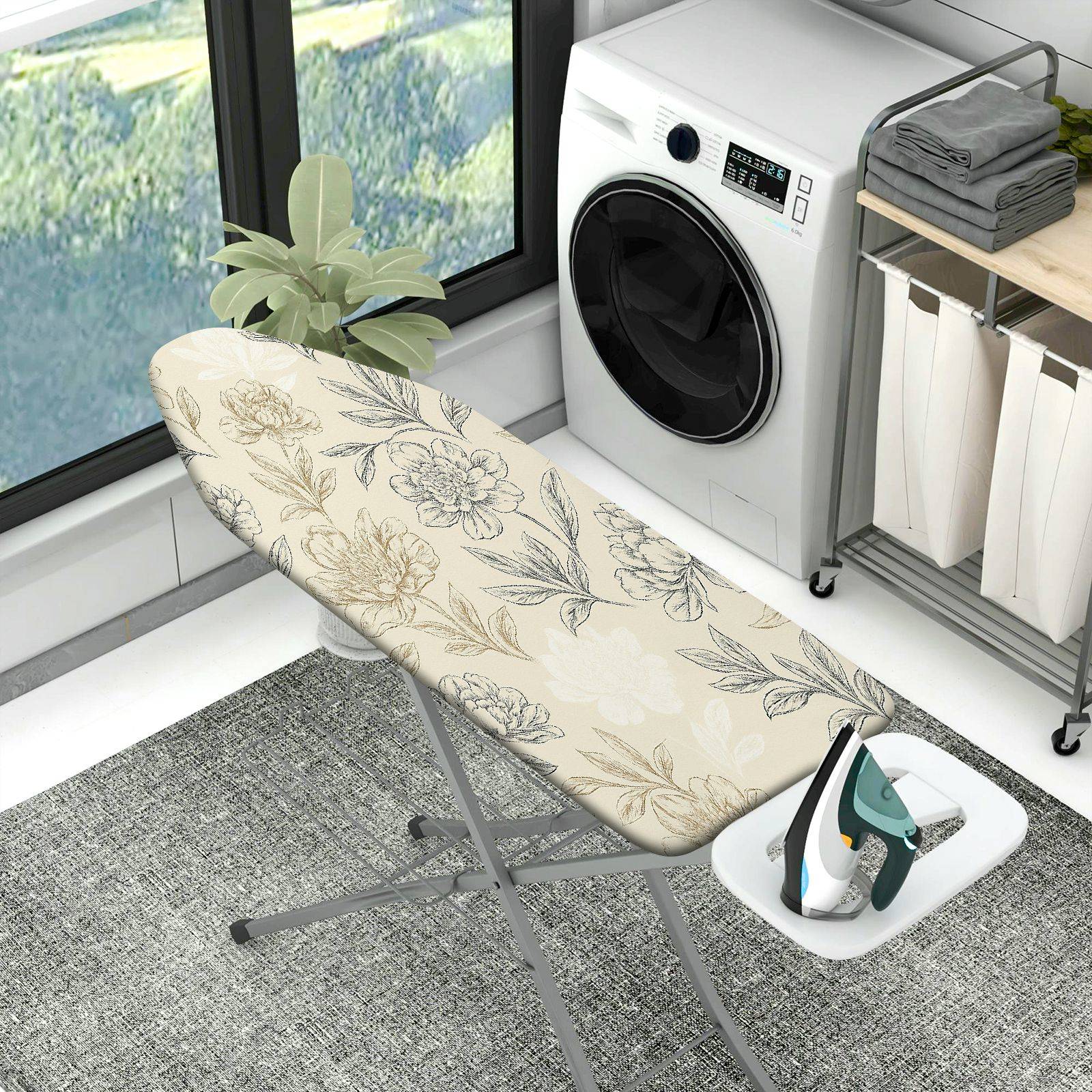 1-Piece Floral Pattern Beige Leaf  Ironing Board Cover, Universal Size, Without Board
