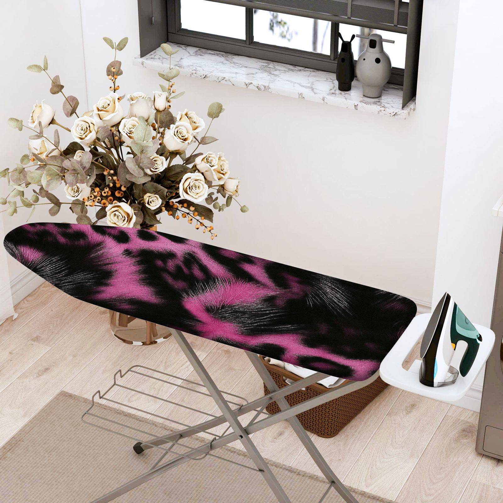 1-Piece Pink Black Leopard Pattern  Ironing Board Cover, Universal Size, Without Board