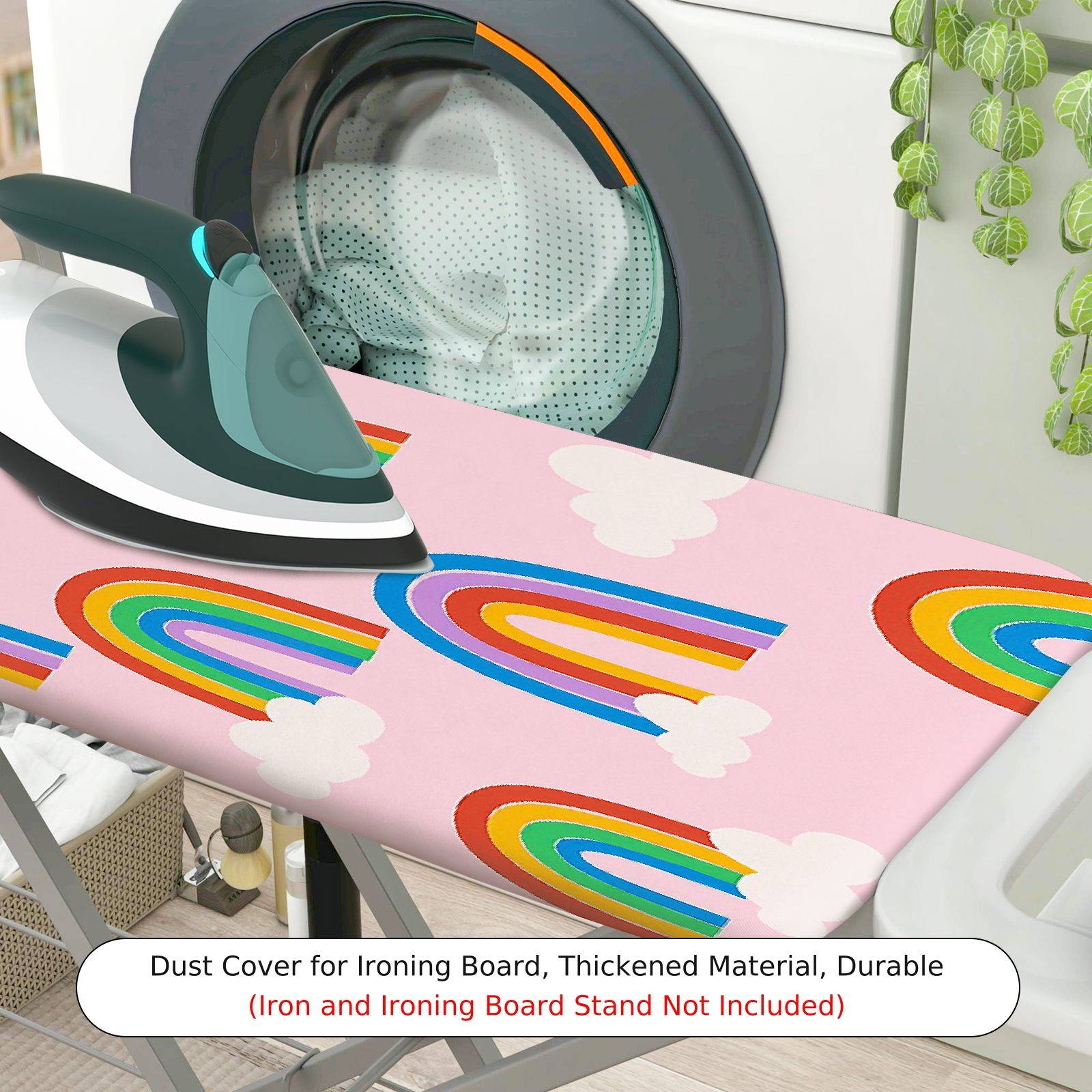 1-Piece Rainbow Clouds Pink  Ironing Board Cover, Universal Size, Without Board