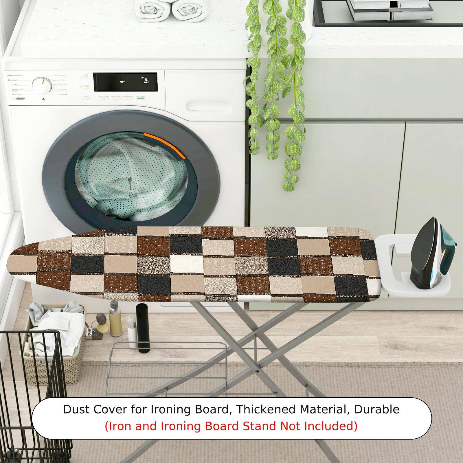 1-Piece Checkered Brown Black Beige  Ironing Board Cover, Universal Size, Without Board