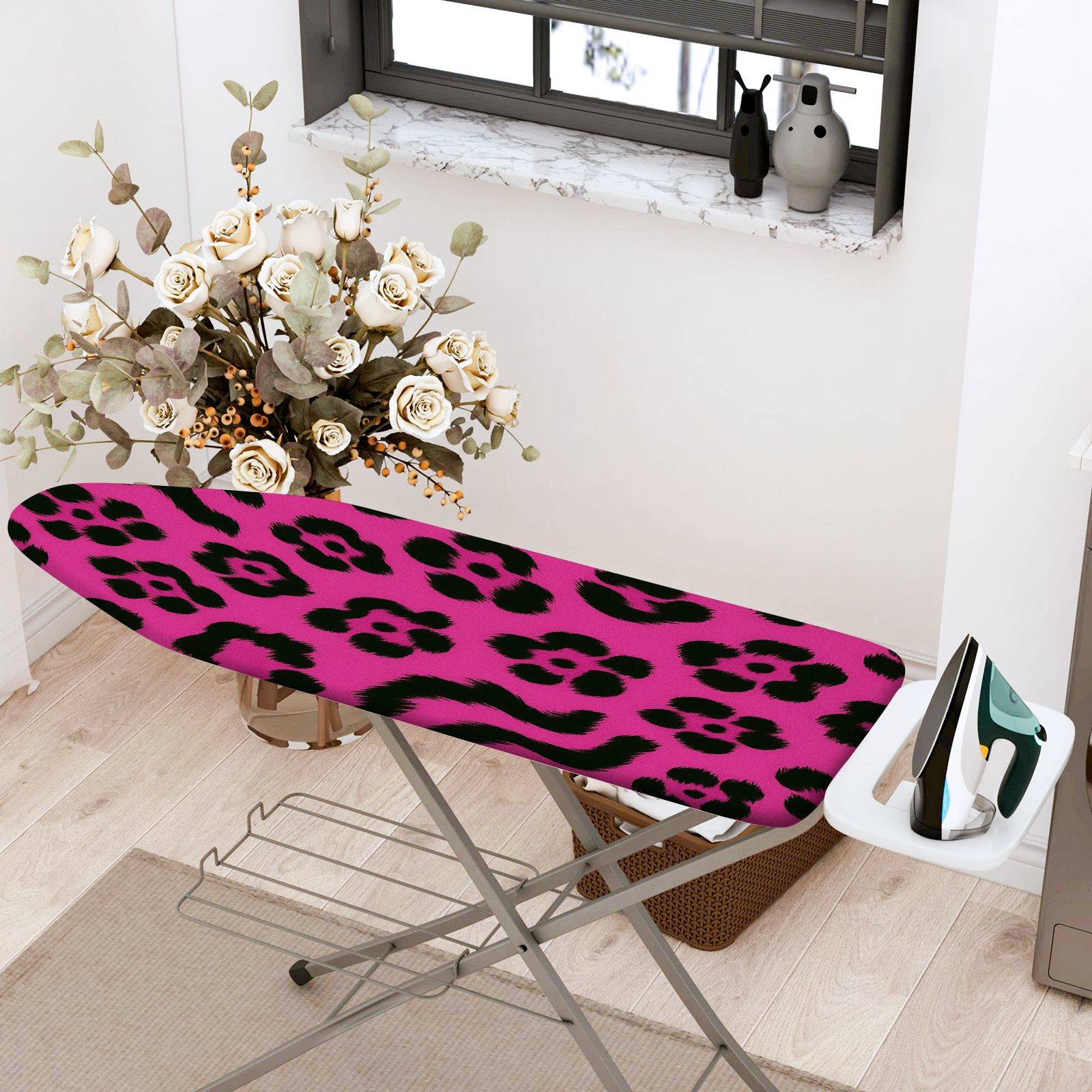 1-Piece Leopard print Pink Black  Ironing Board Cover, Universal Size, Without Board