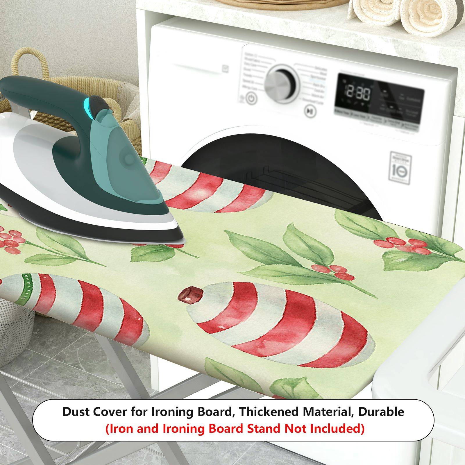 1-Piece Christmas Ornament Holly Berry  Ironing Board Cover, Universal Size, Without Board