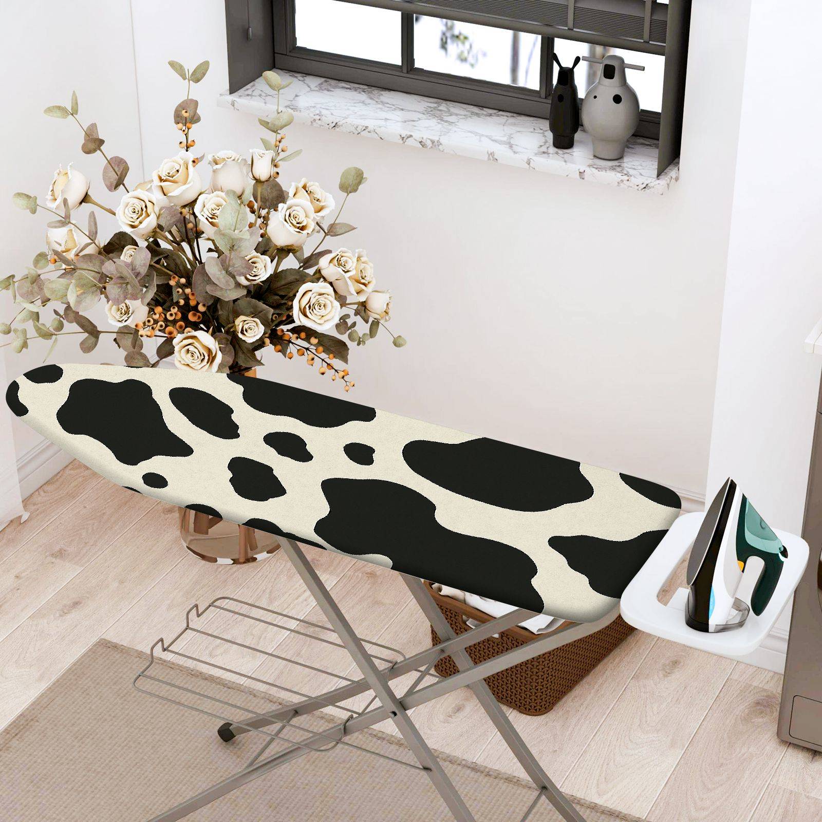 1-Piece Cow Print Animal Pattern Black and White  Ironing Board Cover, Universal Size, Without Board