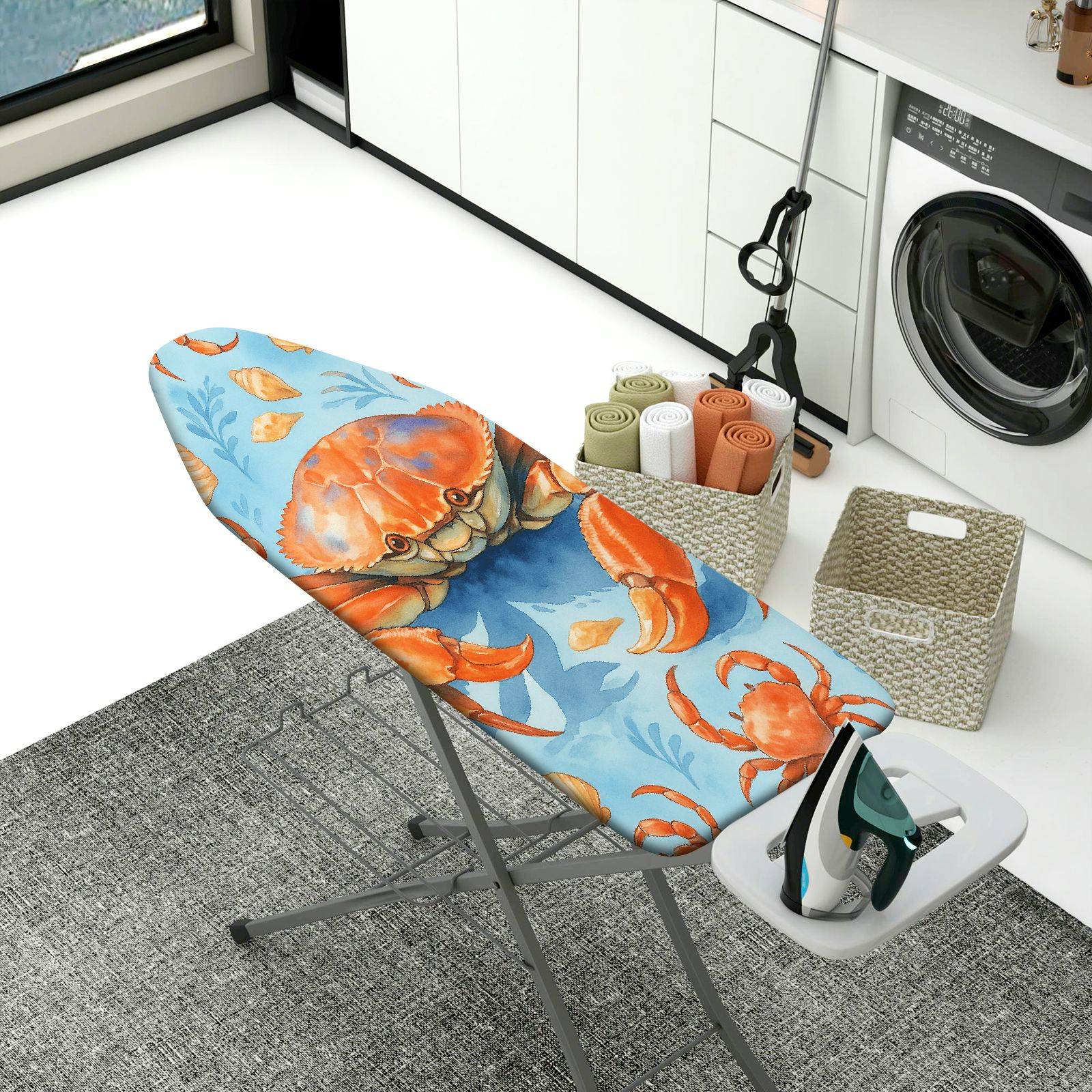 1-Piece Crab Ocean Blue  Ironing Board Cover, Universal Size, Without Board