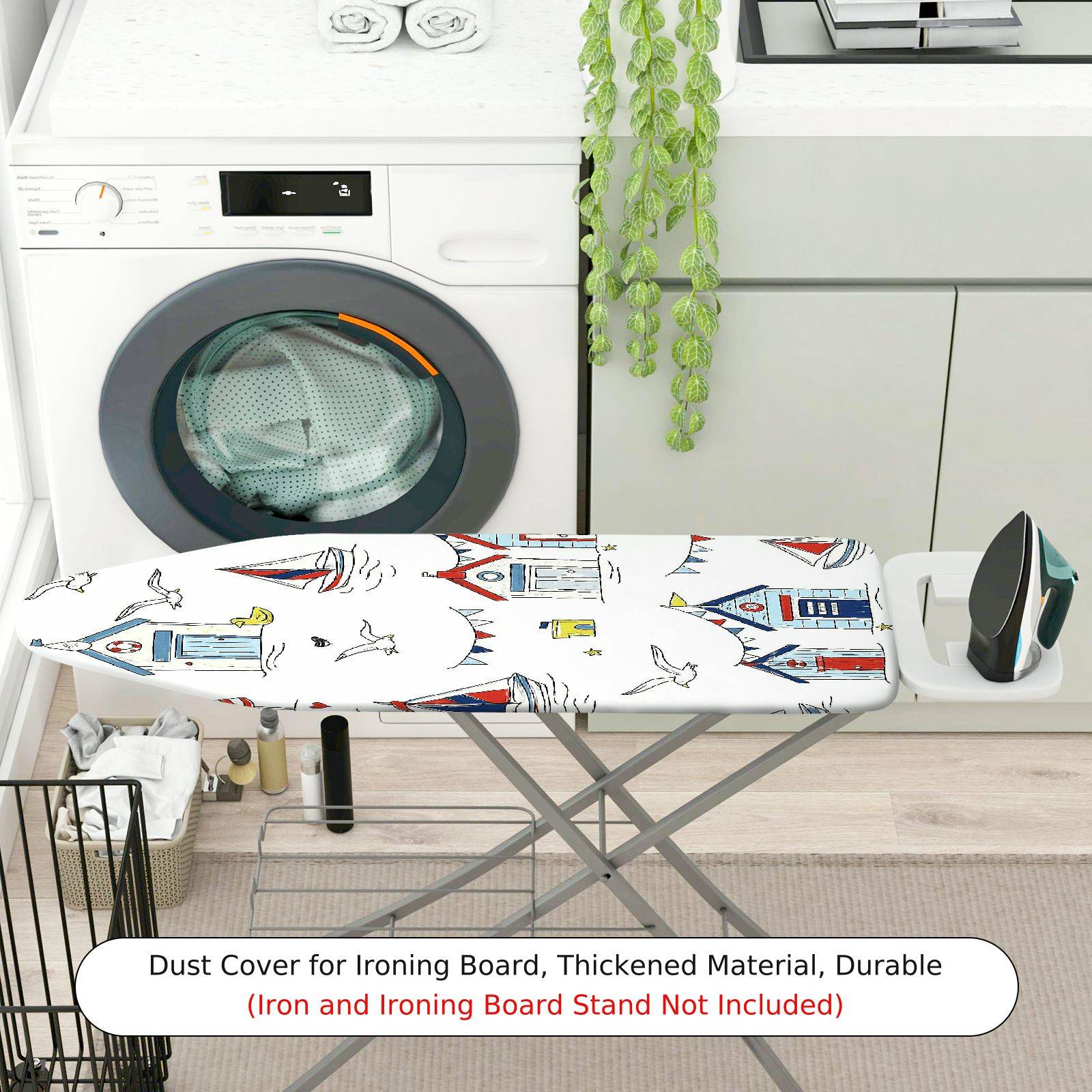 1-Piece seaside house seagull ocean  Ironing Board Cover, Universal Size, Without Board