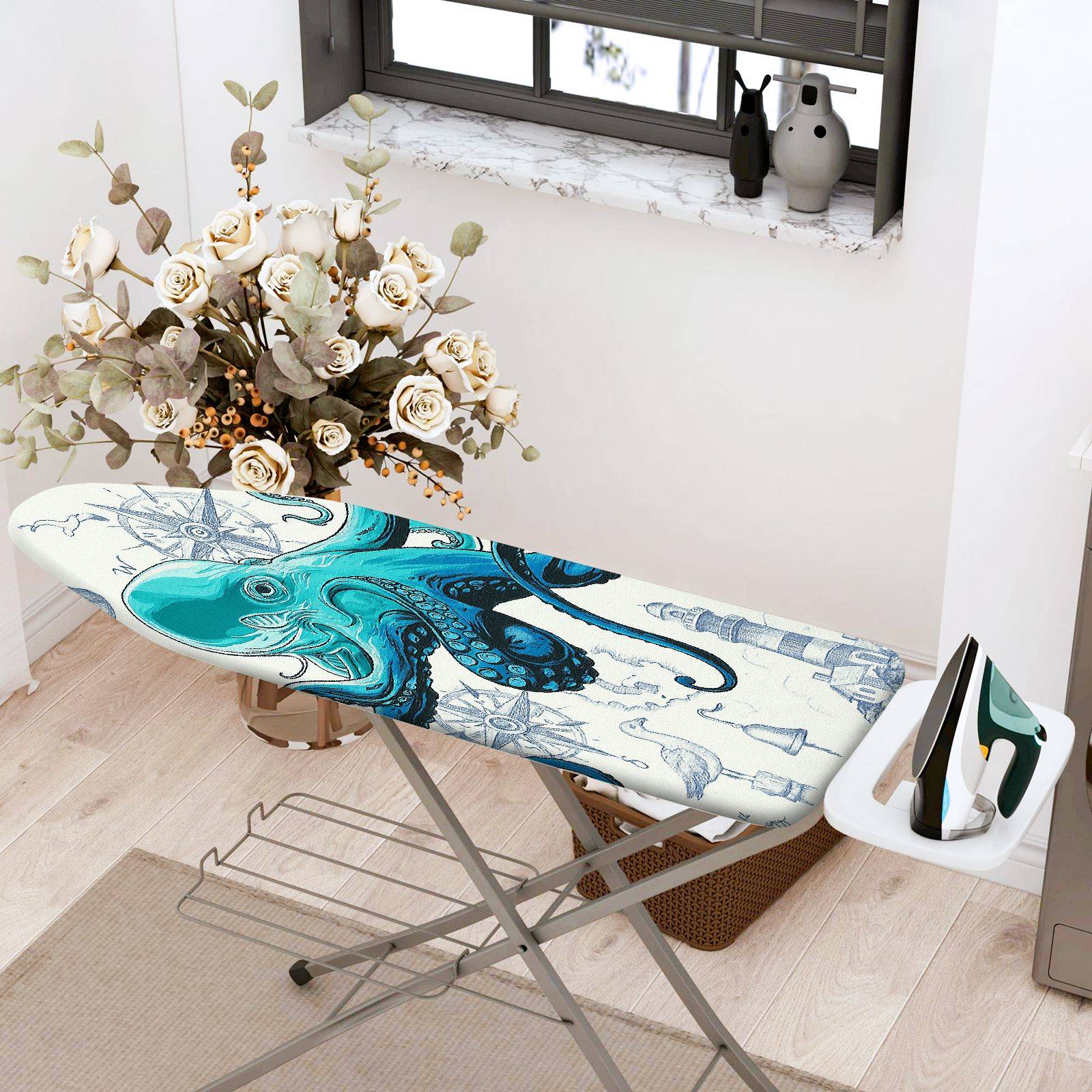 1-Piece Ocean Nautical Octopus  Ironing Board Cover, Universal Size, Without Board