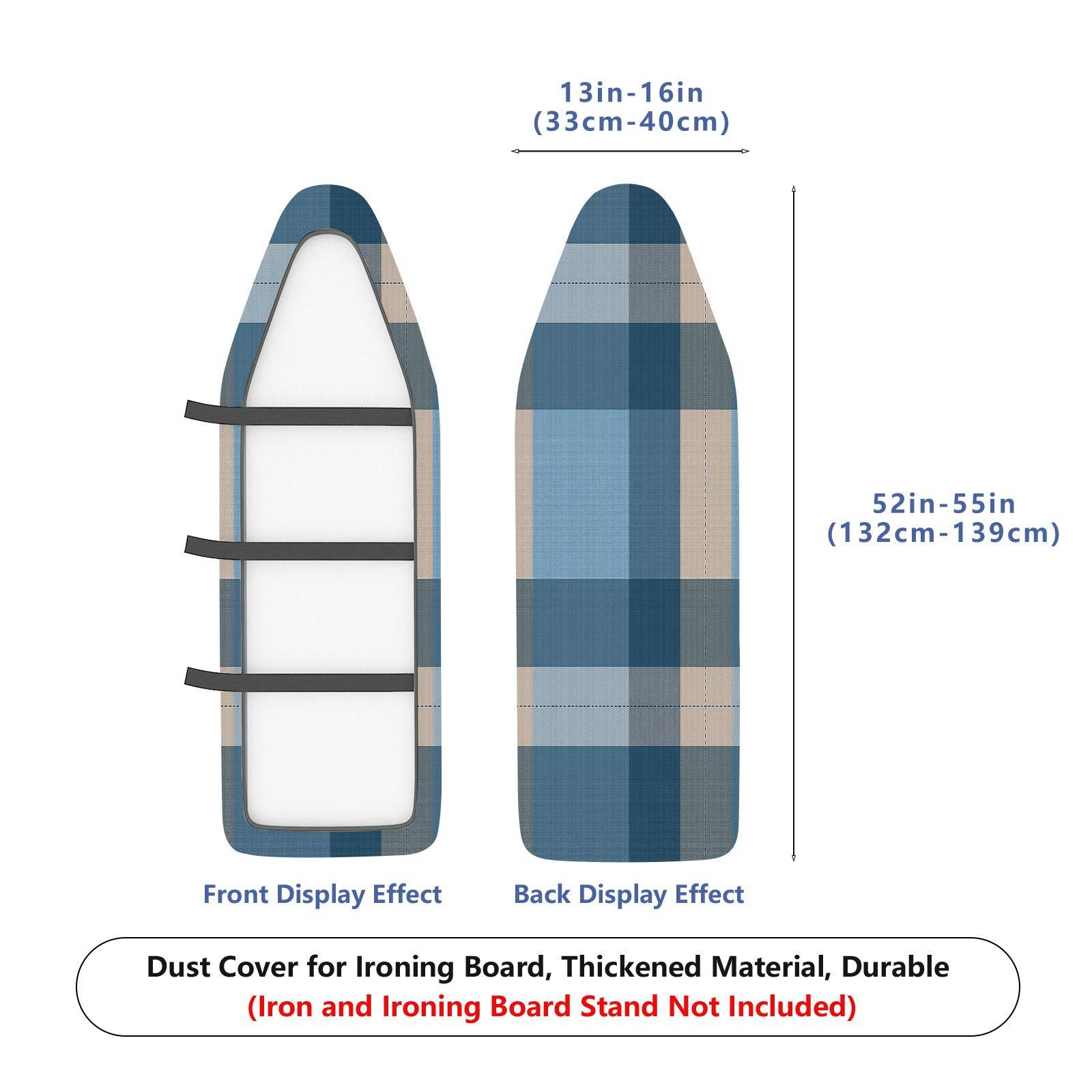 1-Piece Plaid Pattern Blue Beige Checkered  Ironing Board Cover, Universal Size, Without Board