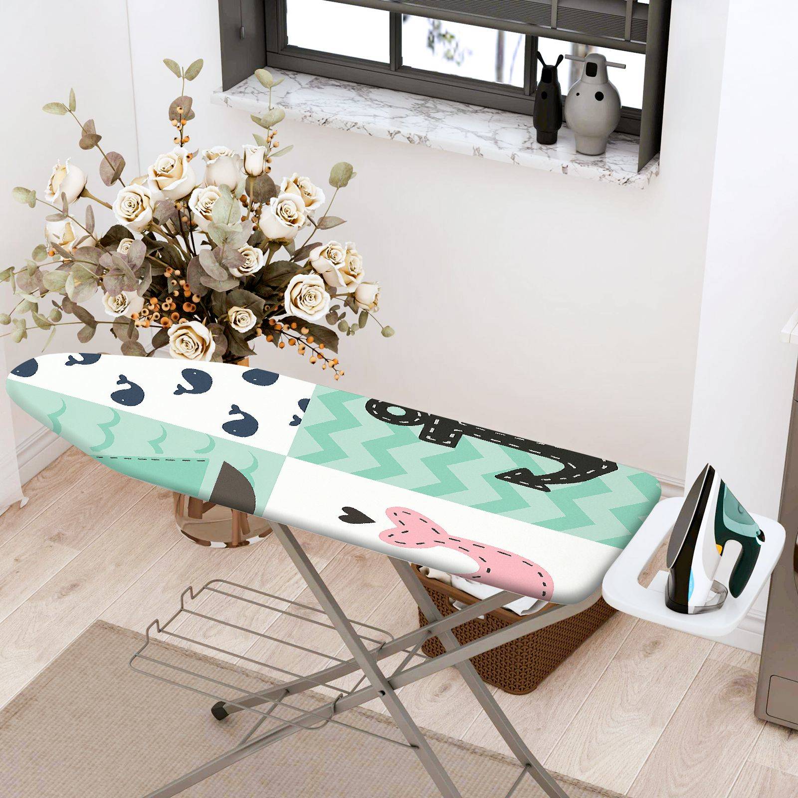 1-Piece Nautical Animal Patterns Anchor  Ironing Board Cover, Universal Size, Without Board
