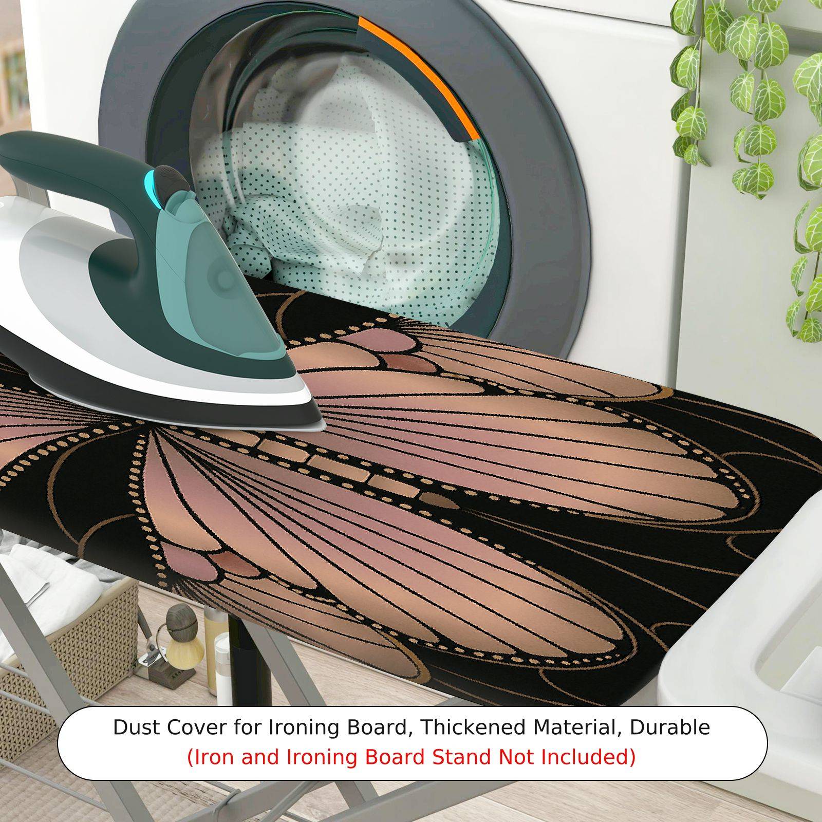 1-Piece Butterfly Black Pink Floral  Ironing Board Cover, Universal Size, Without Board