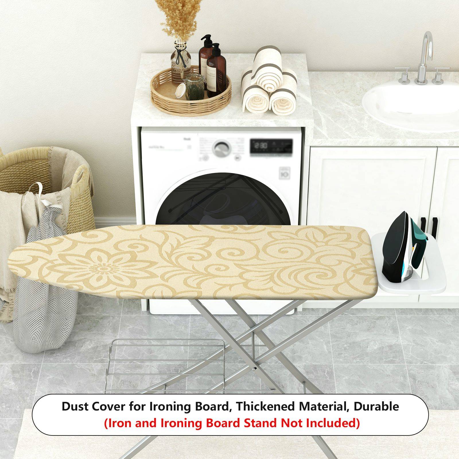1-Piece Floral Pattern Beige Elegant  Ironing Board Cover, Universal Size, Without Board