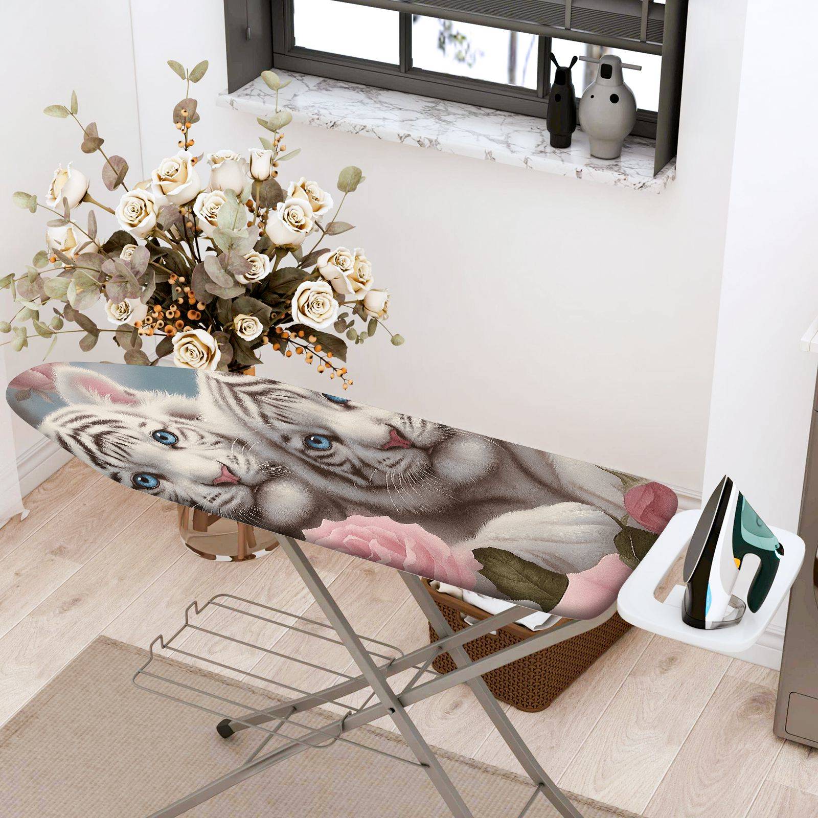 1-Piece Tiger Floral Animal  Ironing Board Cover, Universal Size, Without Board