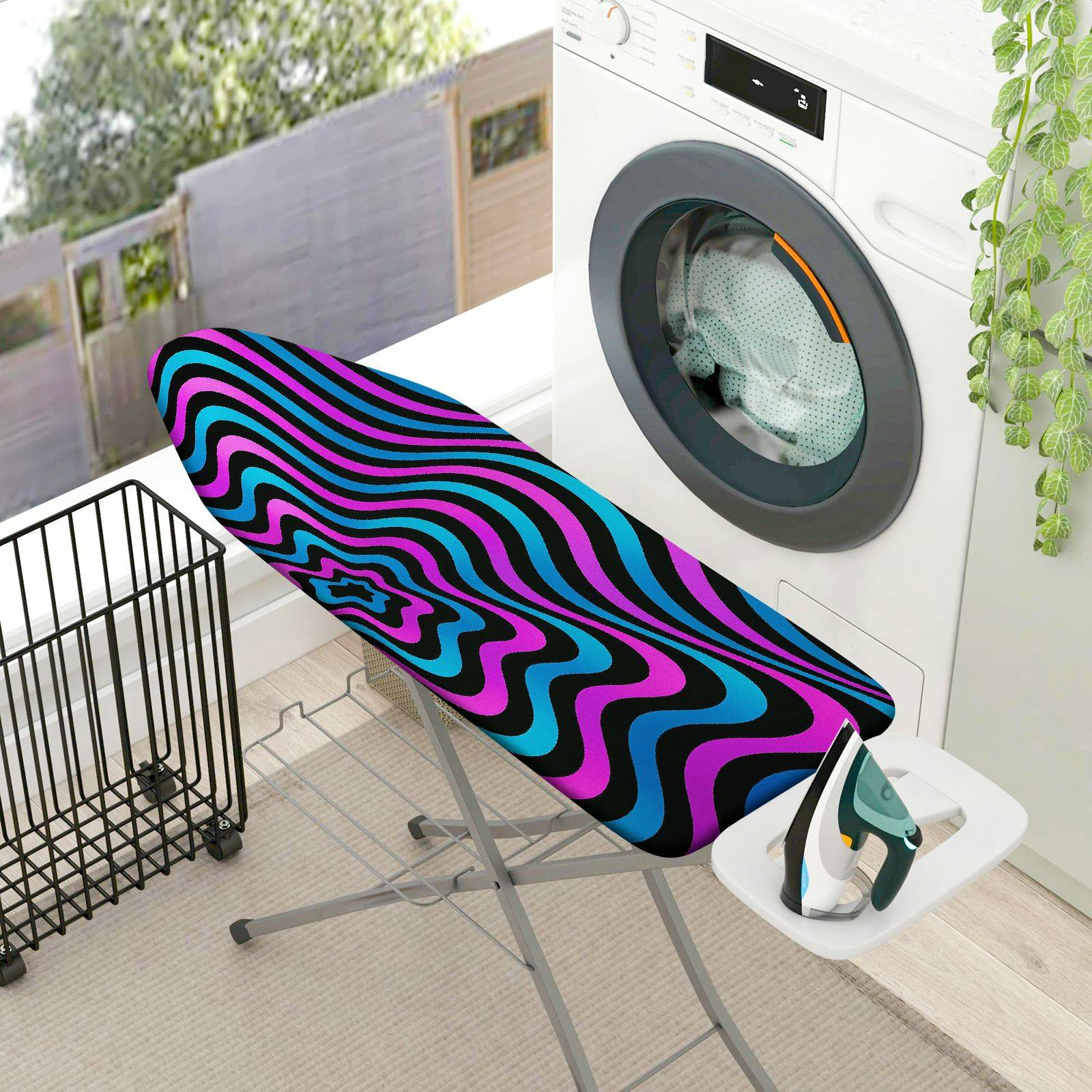 1-Piece Psychedelic Stripes Vibrant Abstract  Ironing Board Cover, Universal Size, Without Board