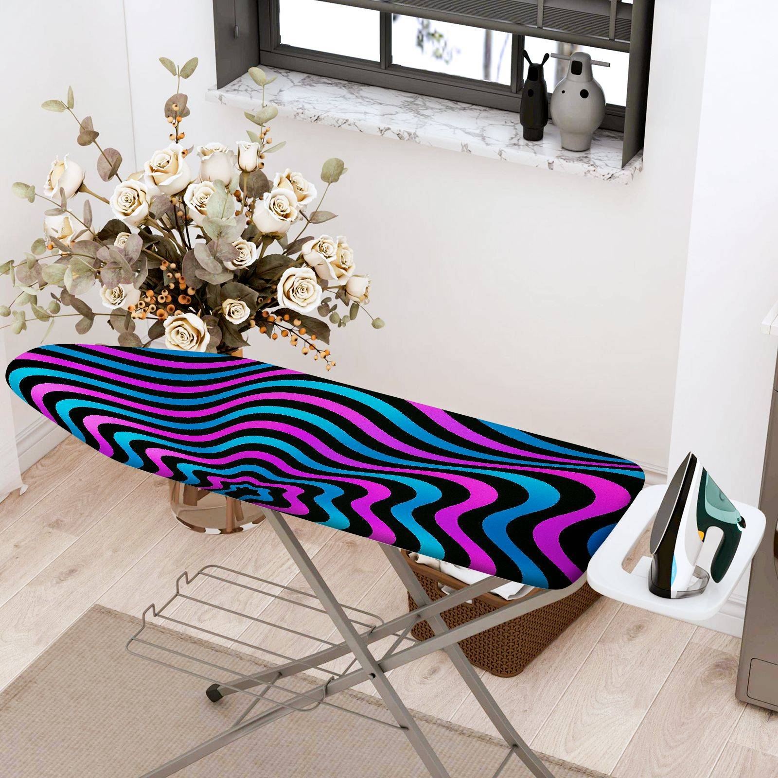 1-Piece Psychedelic Stripes Vibrant Abstract  Ironing Board Cover, Universal Size, Without Board