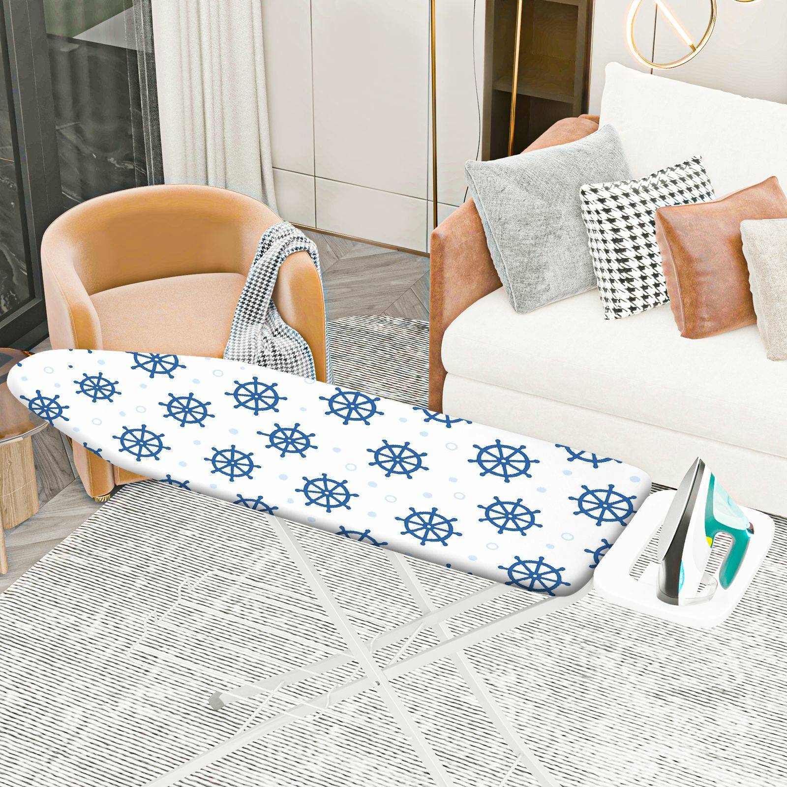 1-Piece Nautical Ship Wheel Ocean  Ironing Board Cover, Universal Size, Without Board